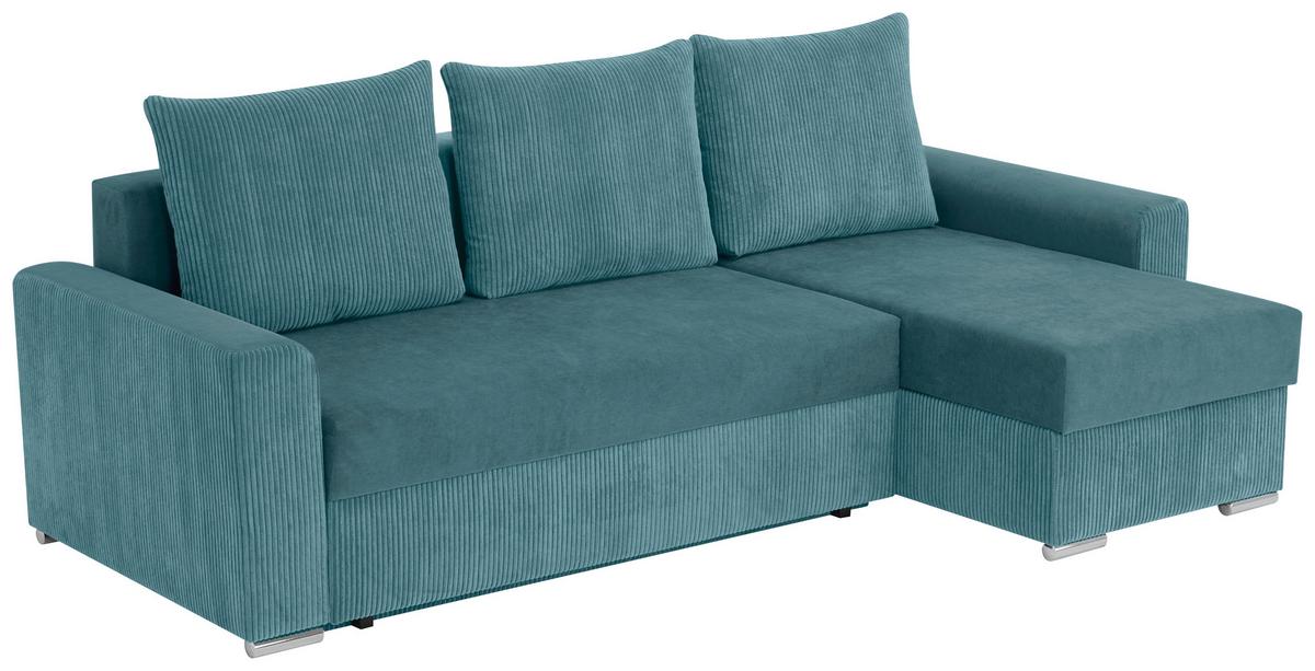 Ecksofa Diever Graublau S: 239x141 cm - Chromfarben/Graublau, Design, Textil (239/141cm) - Livetastic