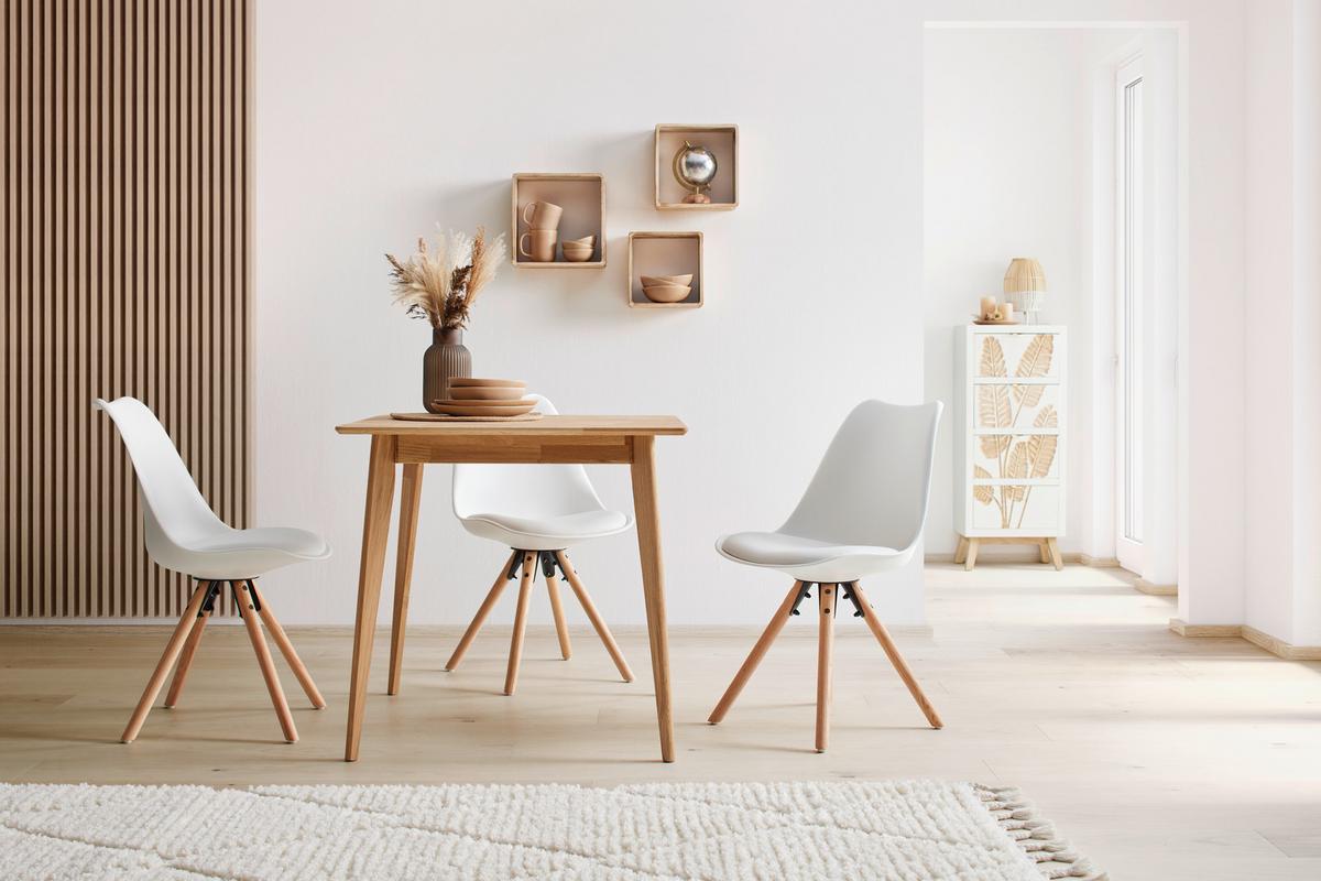 Jedálenská stolička Lilly s drevenými nohami, biela - biela/farba duba, Modern, drevo/plast (48/81/57cm) - Mömax