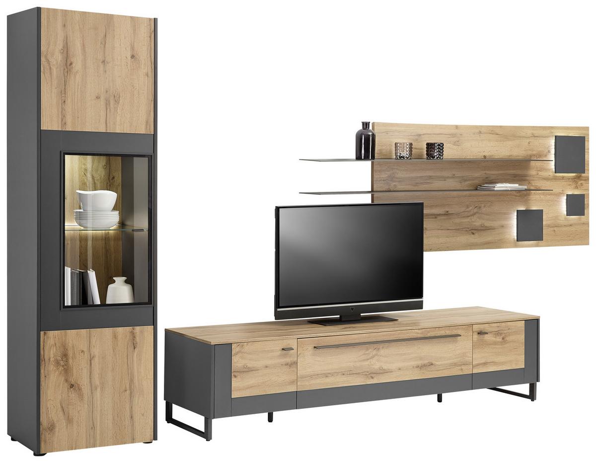 NÁSTĚNNÝ PANEL SKAGEN - barvy dubu/barvy břidlice, Moderní, kompozitní dřevo (194/70/22cm) - Premium Living