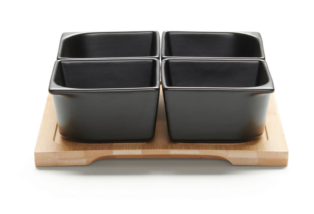 sada misiek na pochutiny TAPAS - 4 - čierna, Modern, drevo/keramika (20/20/6cm) - Modern Living