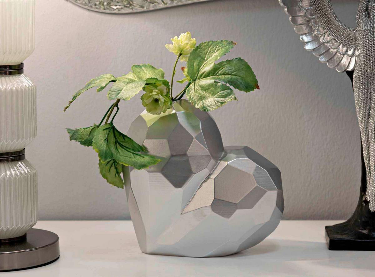 Vase Heart Silver Silberfarben B: 19 cm - Silberfarben, Basics, Kunststoff (19/18/9cm)
