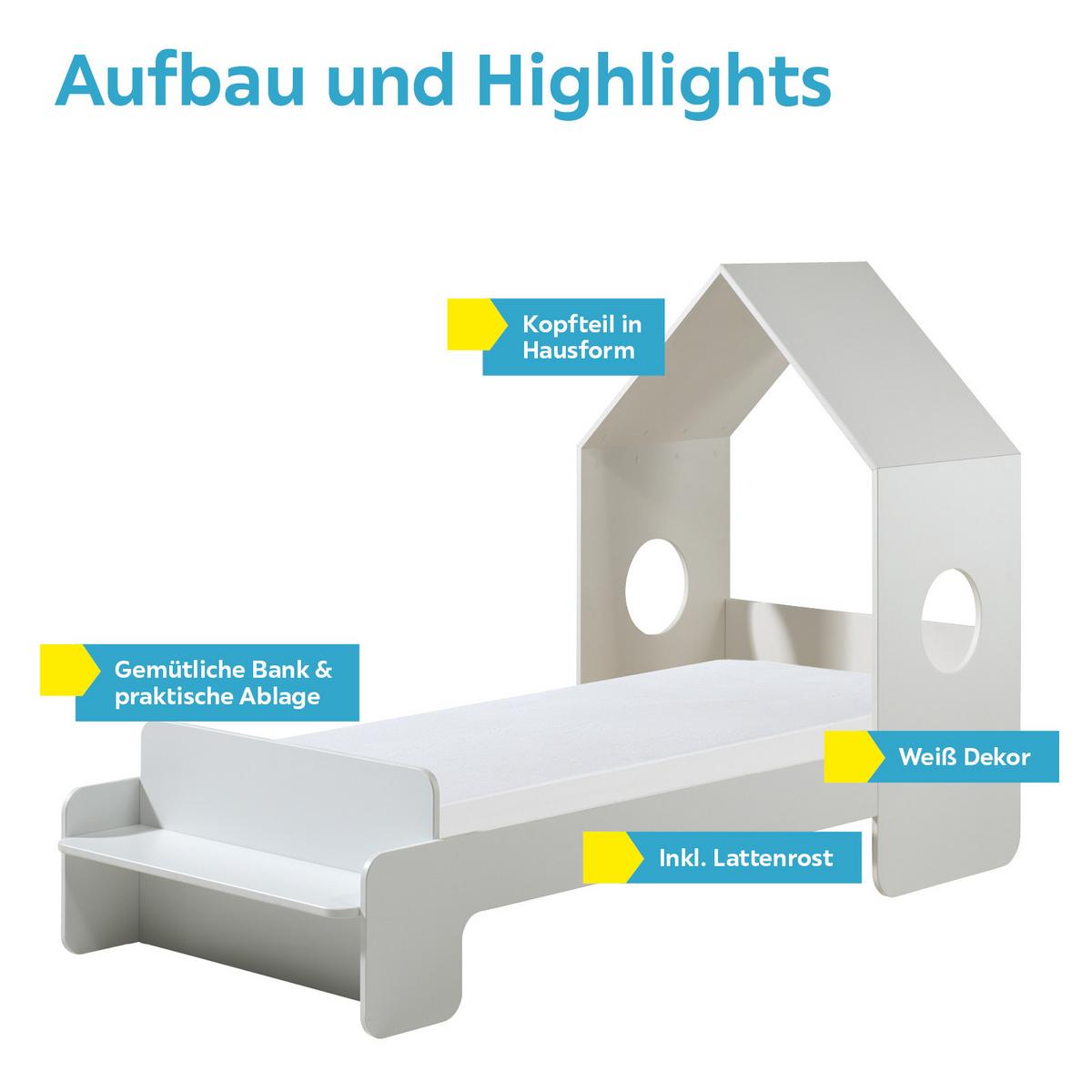 Kinder-/Juniorbett Casami 90x200 cm Weiß - Weiß, KONVENTIONELL, Holzwerkstoff (90/200cm) - MID.YOU