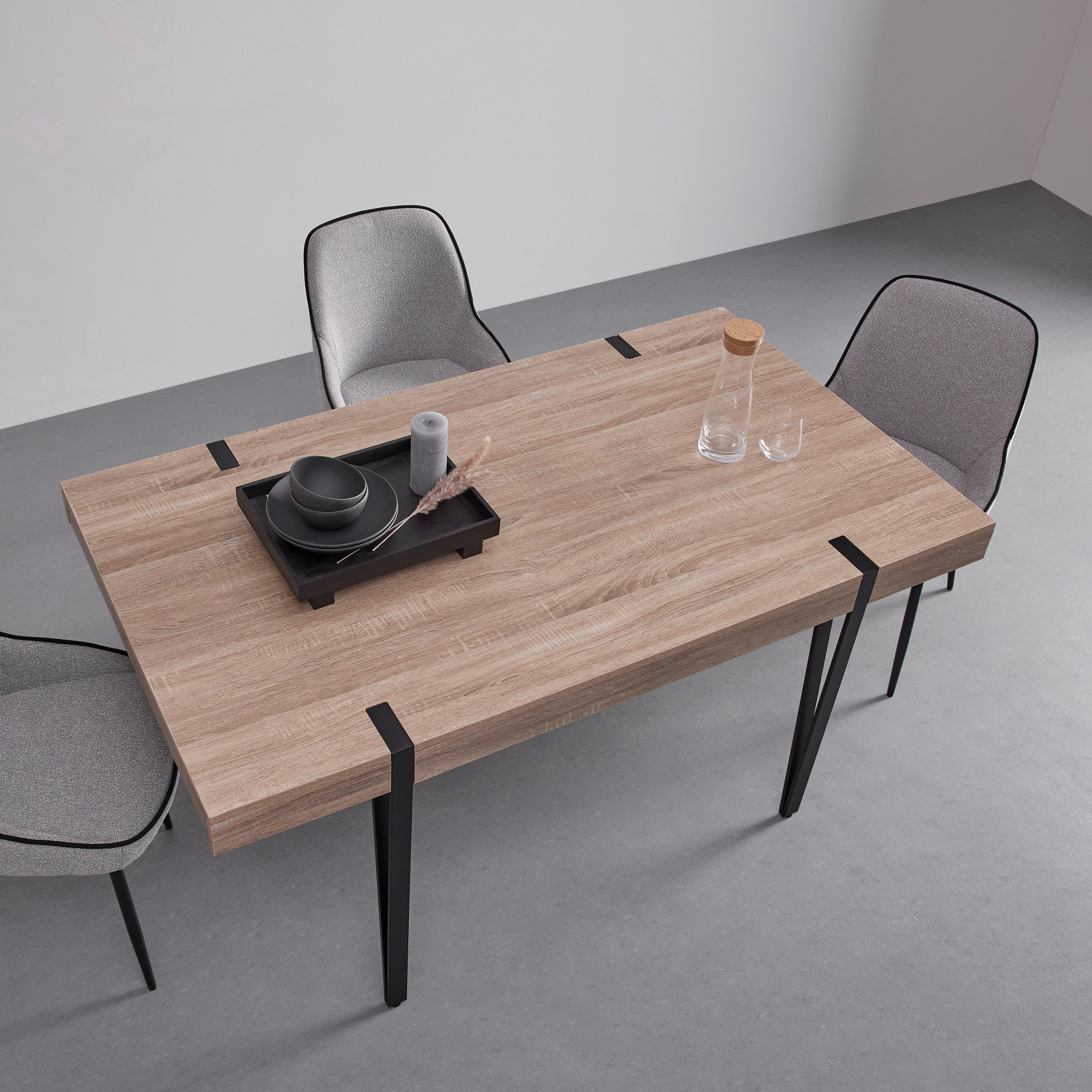 Jedálenský stôl ELIN 160x90 cm - čierna/farba duba, Modern, kov/kompozitné drevo (160/90/76cm) - Bessagi Home