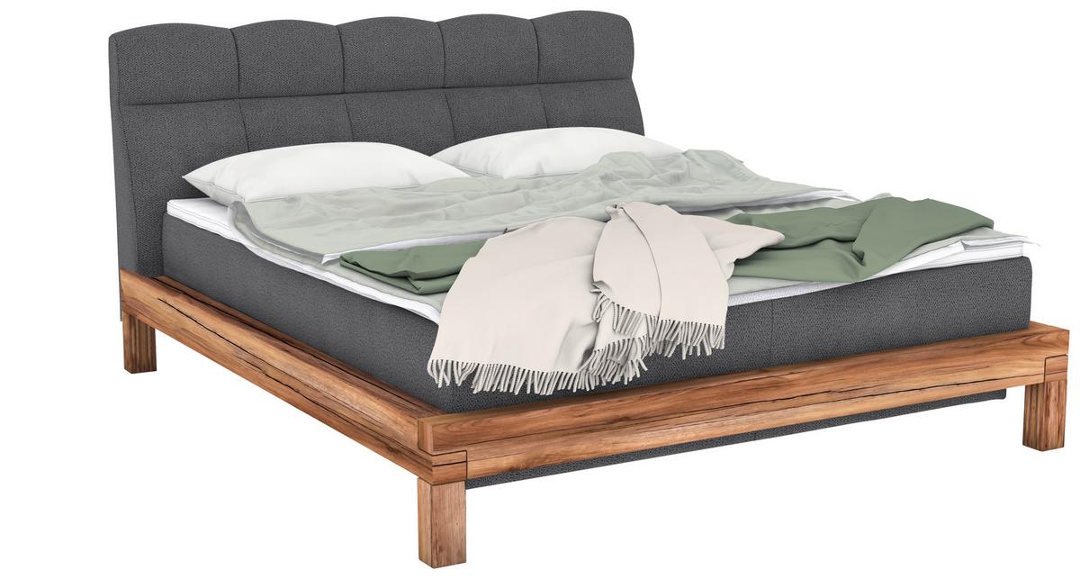 Boxspringbett Bed Bull mit Topper 180x200 cm - Anthrazit/Buchefarben, Natur, Textil (180/200cm) - Livetastic