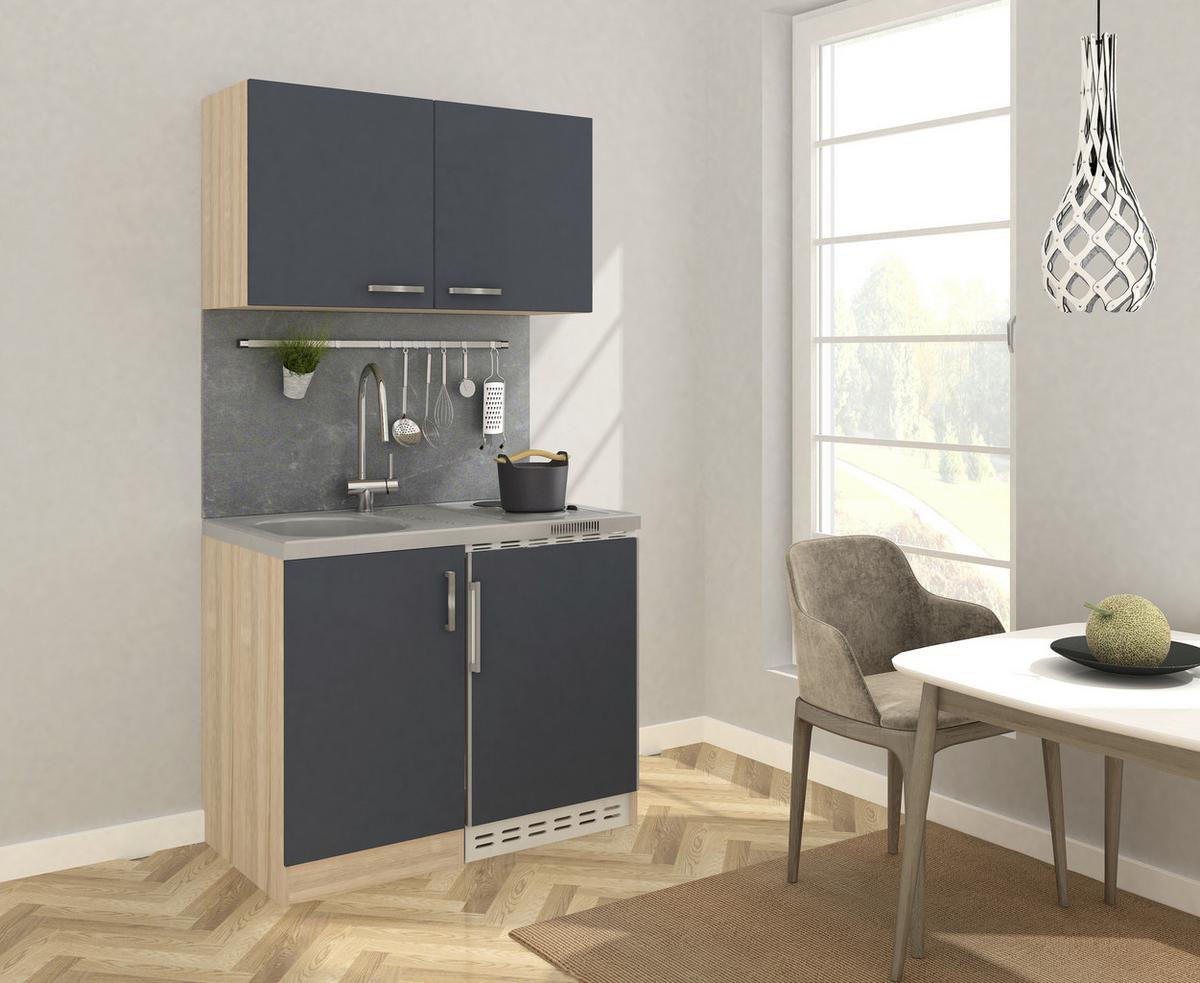 Miniküche mit Kühlschrank + Kochfeld 100 cm Grau - Edelstahlfarben/Eichefarben, MODERN, Holzwerkstoff/Metall (100cm) - Respekta