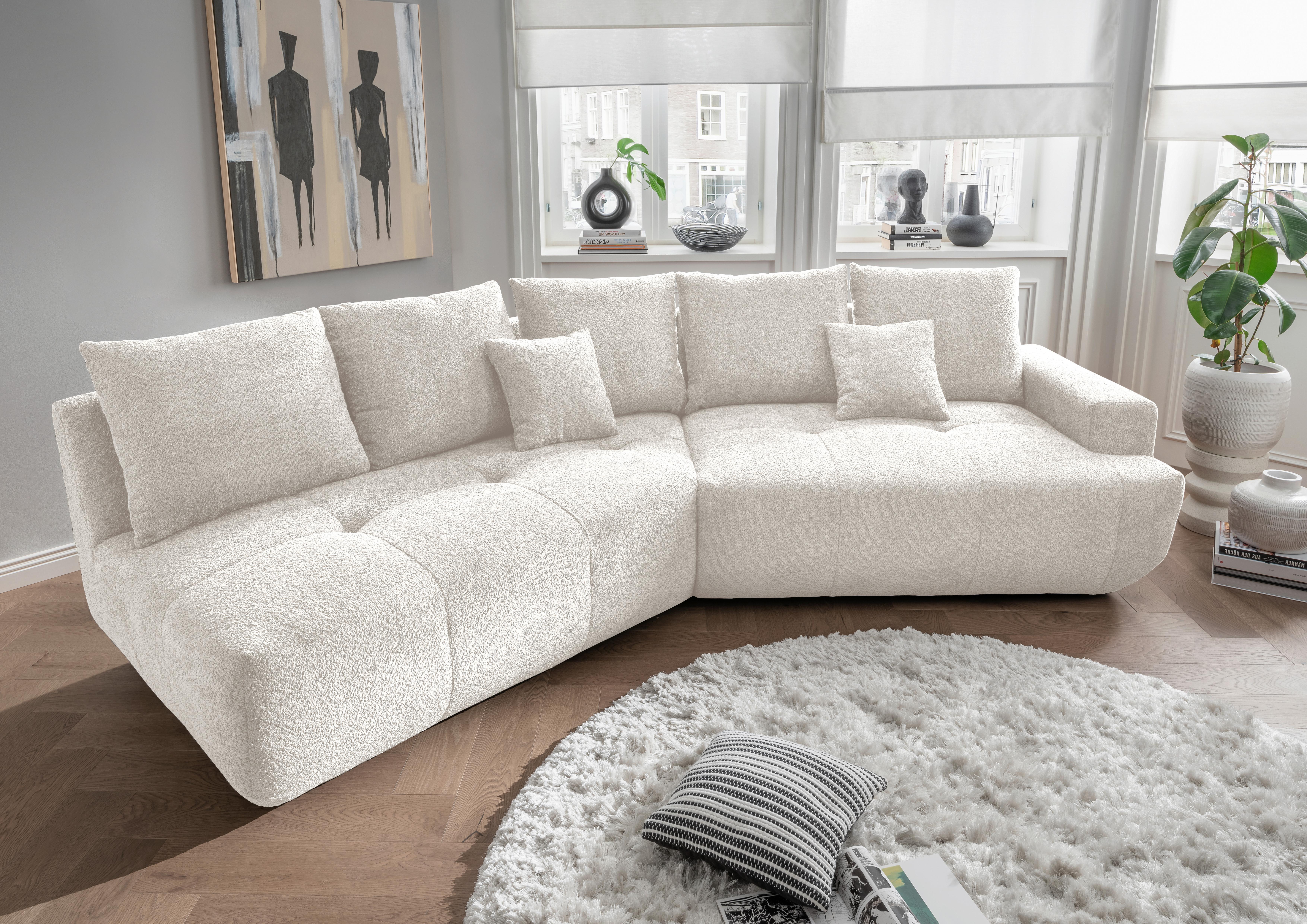 Big Sofa Fertilia Bouclé Weiß, B: 323 Cm - Schwarz/Weiß, MODERN, Textil (323/91/155cm) - Livetastic