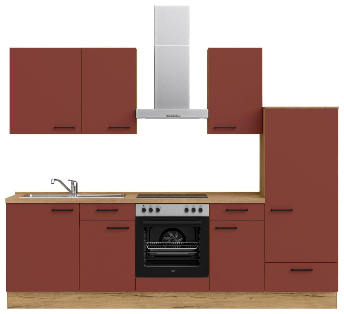 Küchenleerblock Easytouch Low-Line, L6 Rechts - Eichefarben/Rot, MODERN, Holzwerkstoff (270cm) - Nobilia