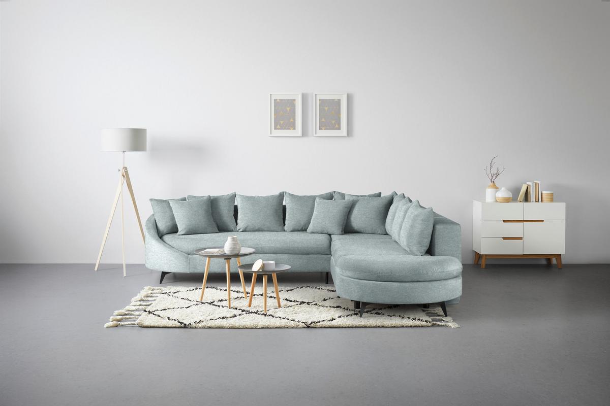 Rohová sedačka AXEL, pravá, světle modrá tkanina - černá/světle modrá, Moderní, kov/textil (291/250cm) - Mömax