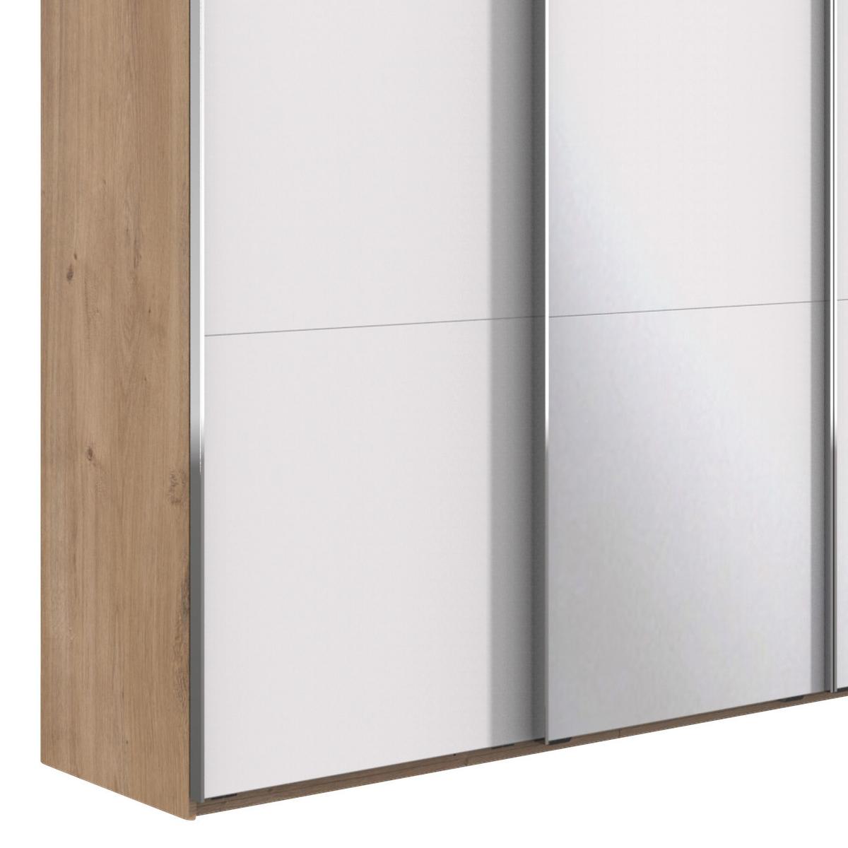 Schwebetürenschrank 350cm Level 36a, Weiß/eiche - Eichefarben/Weiß, Basics, Glas/Holzwerkstoff (350/216/65cm) - MID.YOU