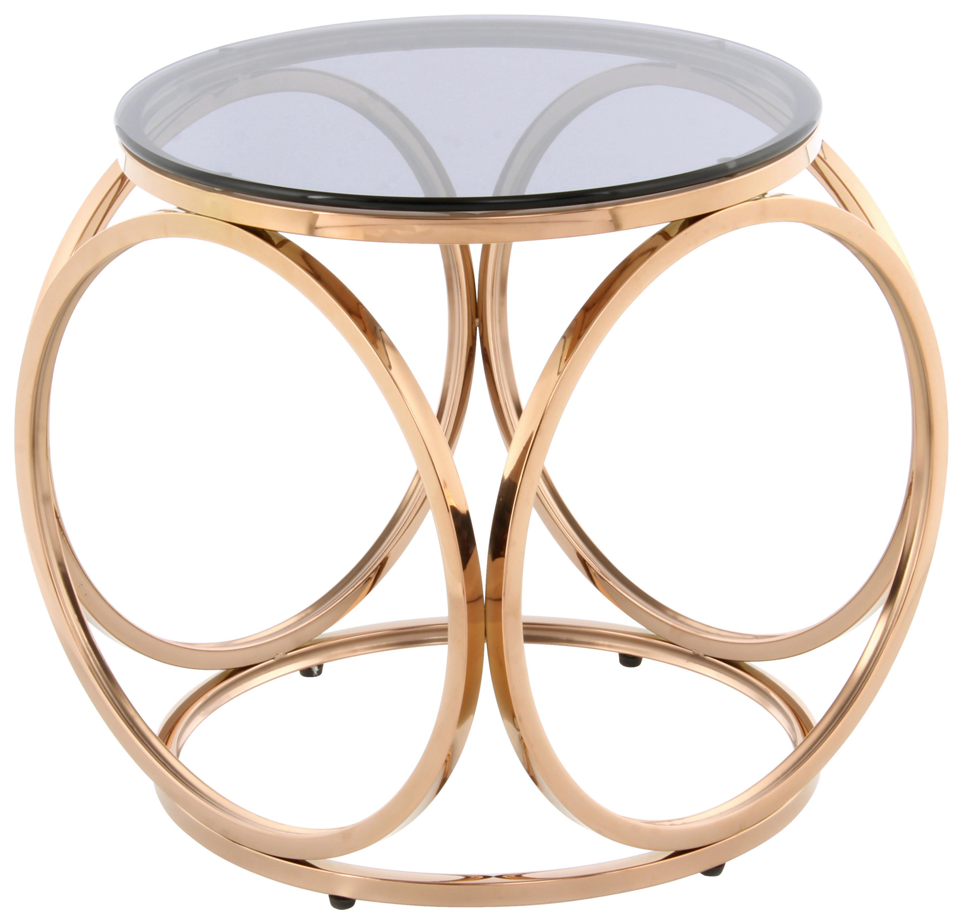 Beistelltisch Whitney 125 Grau/Rosegold B: 40 cm - Roségold/Grau, Design, Glas/Metall (40/40/42cm) - Kayoom
