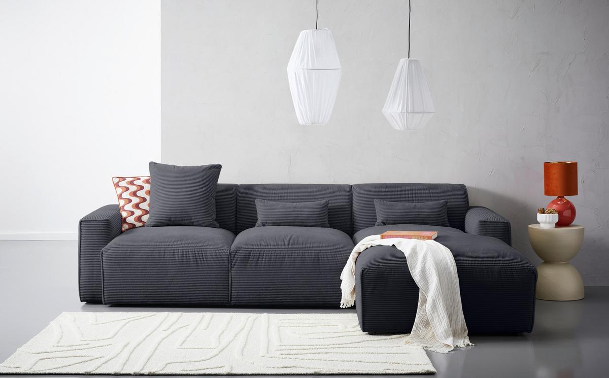 Ecksofa mit Zierkissen Pearl Graphitfarben 303x193 cm - Schwarz/Graphitfarben, Design, Textil (303/196cm) - Livetastic