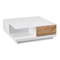 Konferenční stolek NEVIO bílá/dekor dub - bílá/barvy dubu, Moderní, sklo (85/85/30cm) - Bessagi Home