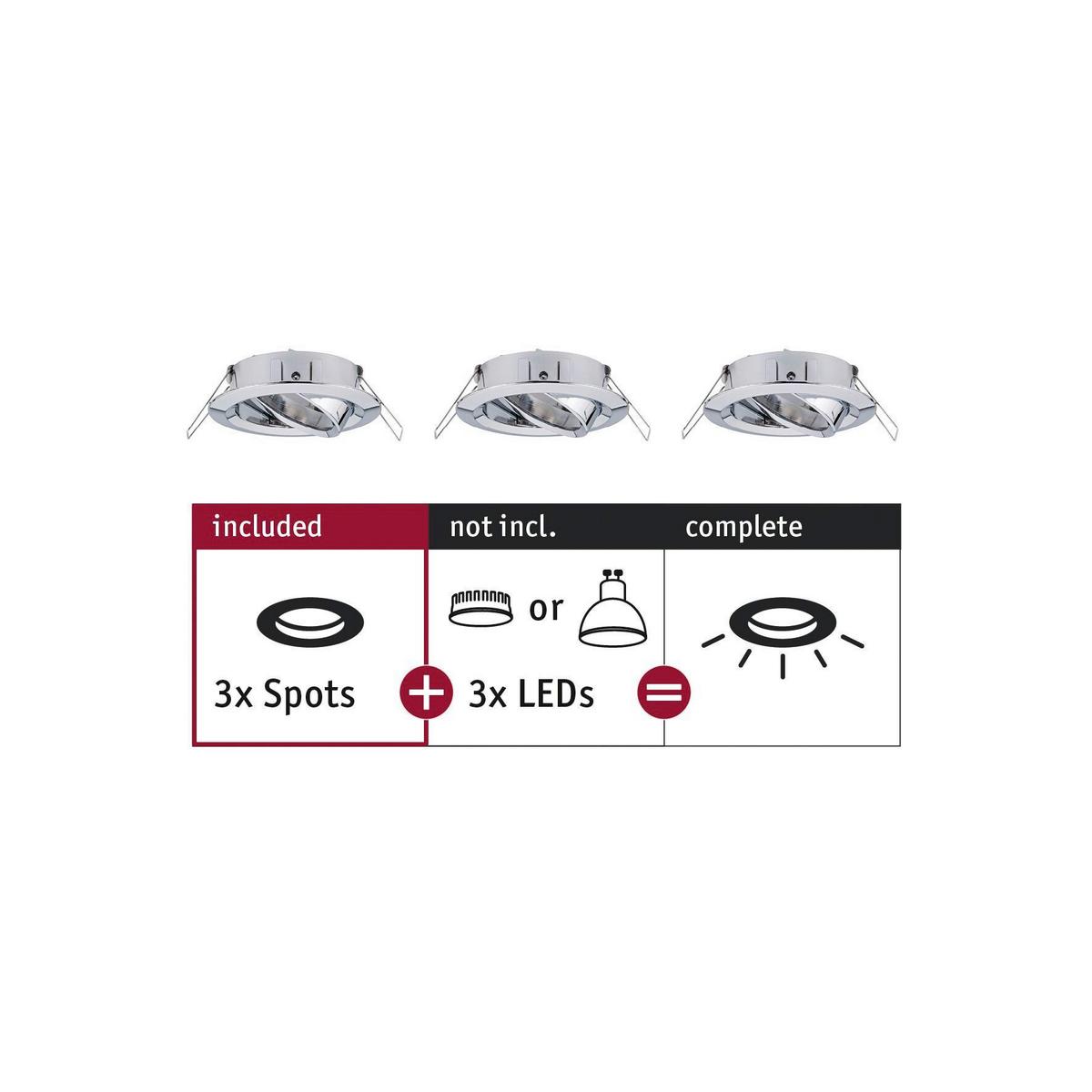 Deckenleuchte 3er-Set Ø 8,4 cm 3-Flammig, Rund - Chromfarben/Alufarben, Basics, Metall (8,4cm) - Paulmann