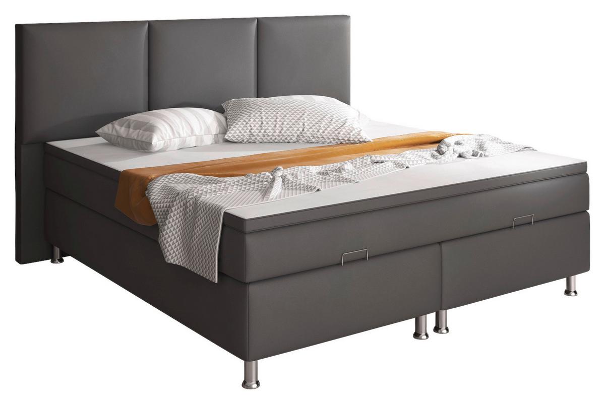 Boxspringbett mit Topper & Bettkasten 180x200 Oslo - Anthrazit/Silberfarben, KONVENTIONELL, Leder/Textil (180/200cm) - MID.YOU