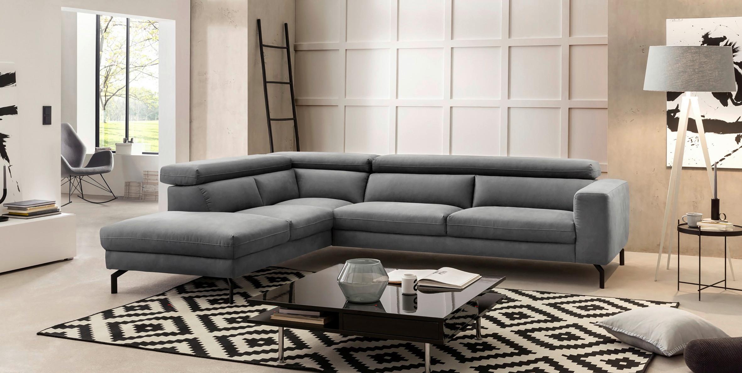 Ecksofa California - Schwarz/Grau, MODERN, Textil (233/305cm) - Trendmanufaktur
