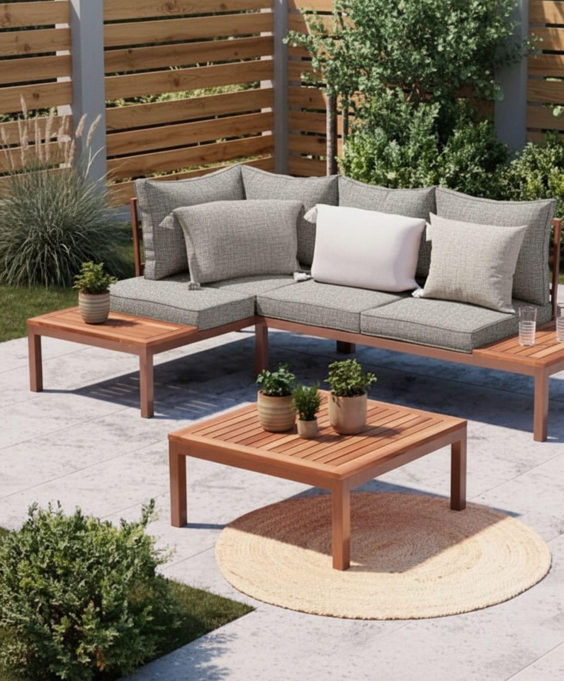 TERASOVÁ SEDACÍ SOUPRAVA LIA - barvy akácie/šedavě hnědá, Moderní, kov/dřevo (138/77/207cm) - Mömax