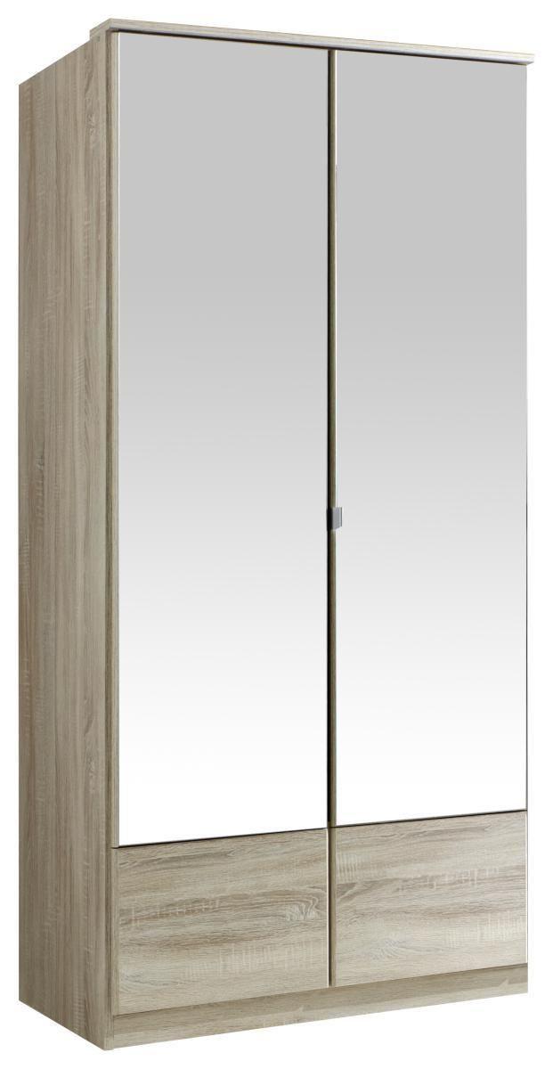 Drehtürenschrank Mit Spiegel 90cm Imago, Eiche Dekor - Eichefarben, KONVENTIONELL, Glas/Holzwerkstoff (90/199/58cm) - MID.YOU