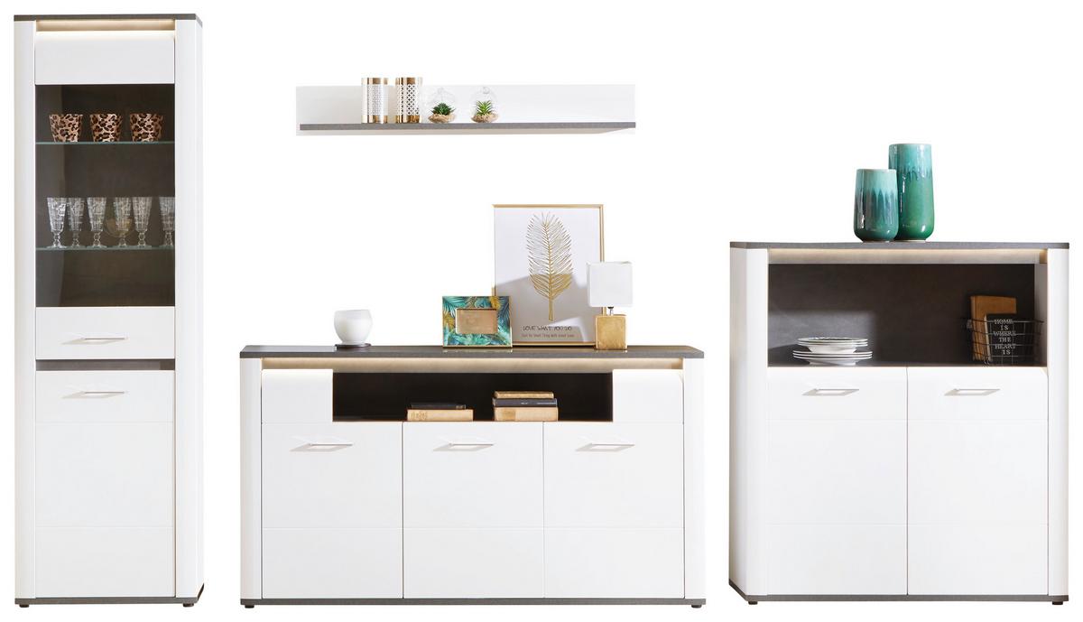 Wohnkombination Modern 4 Tlg. Mit Led Alassio 4, Weiß/matera - MODERN (327/200/40,5cm) - Luca Bessoni