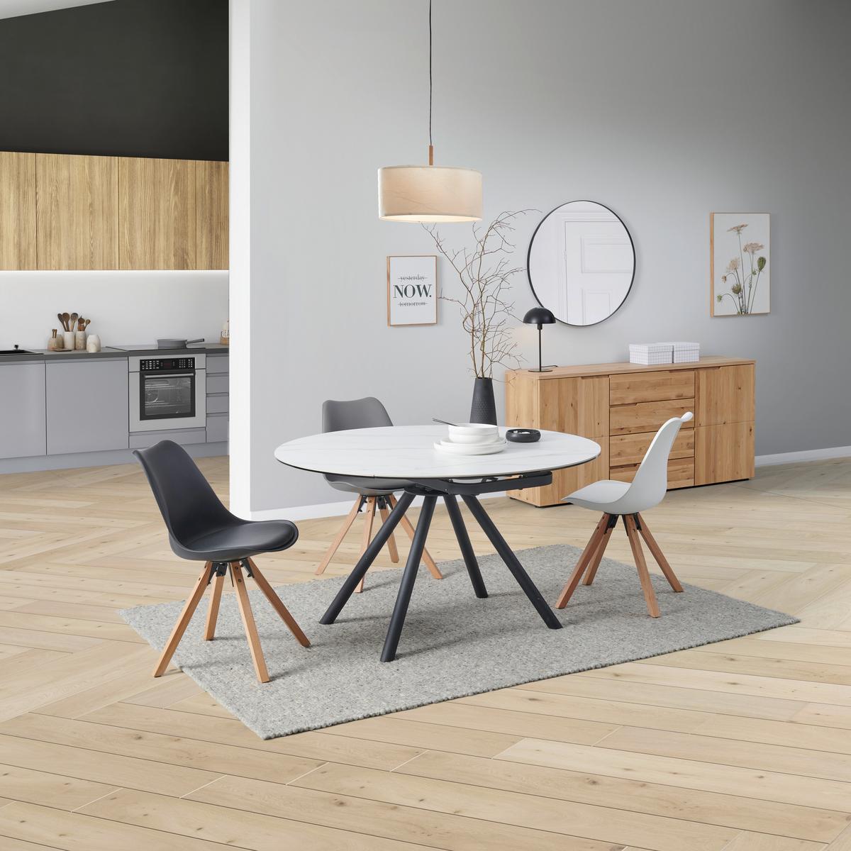 Esstisch Dalia - Schwarz/Weiß, LIFESTYLE, Glas/Keramik (80-130/75-77/130cm) - MID.YOU