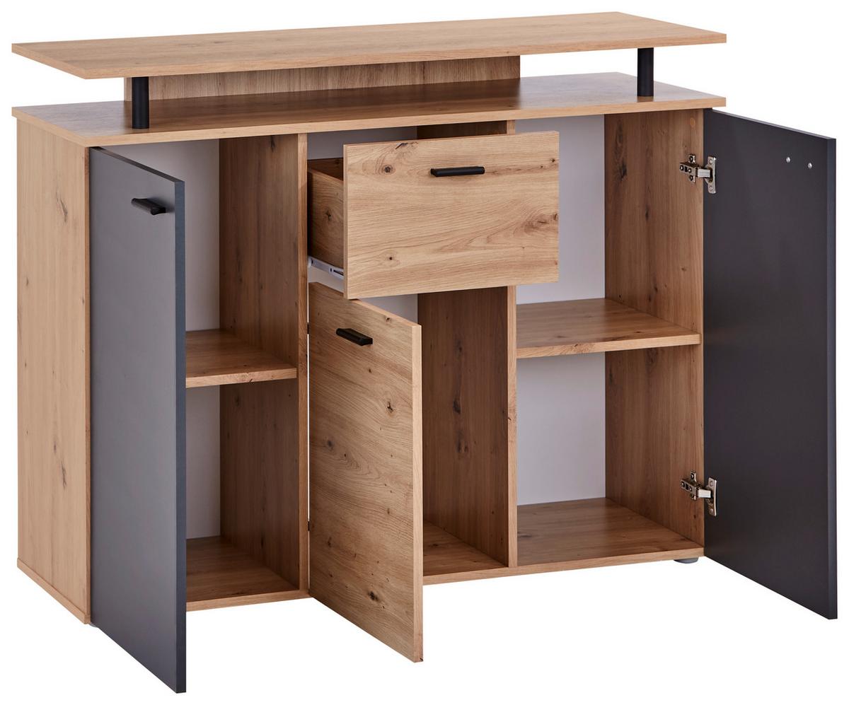 Kommode 117cm Leon2, Eiche Artisan - Anthrazit/Eiche Artisan, MODERN, Holzwerkstoff (117/92,3/38cm)