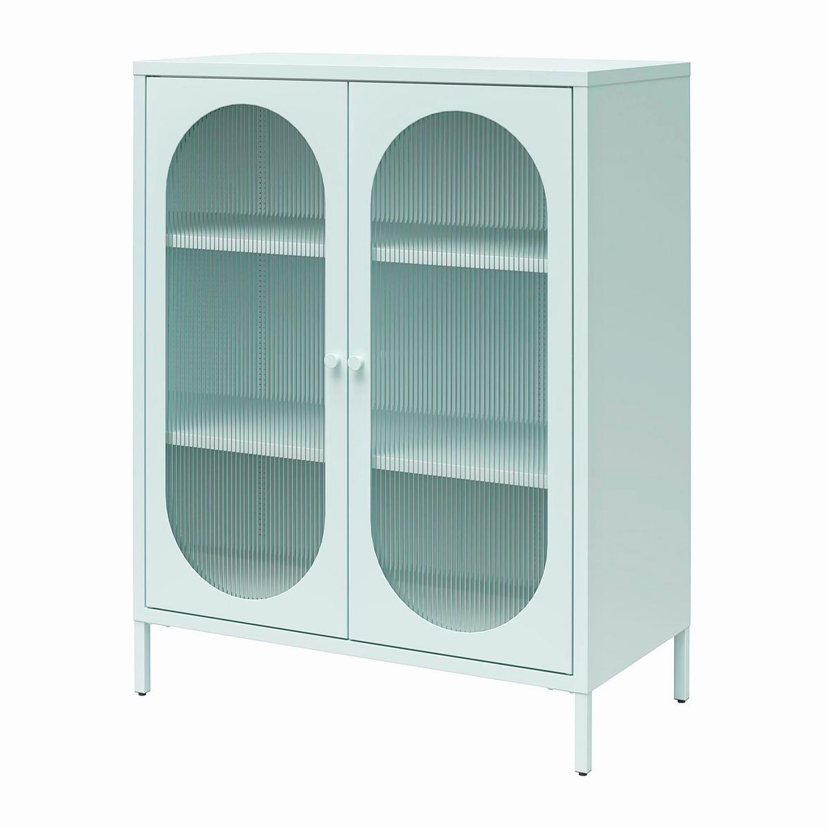 Highboard Luna Blau B: 80cm - Blau/Transparent, Design, Glas/Metall (80/102/40cm) - MID.YOU