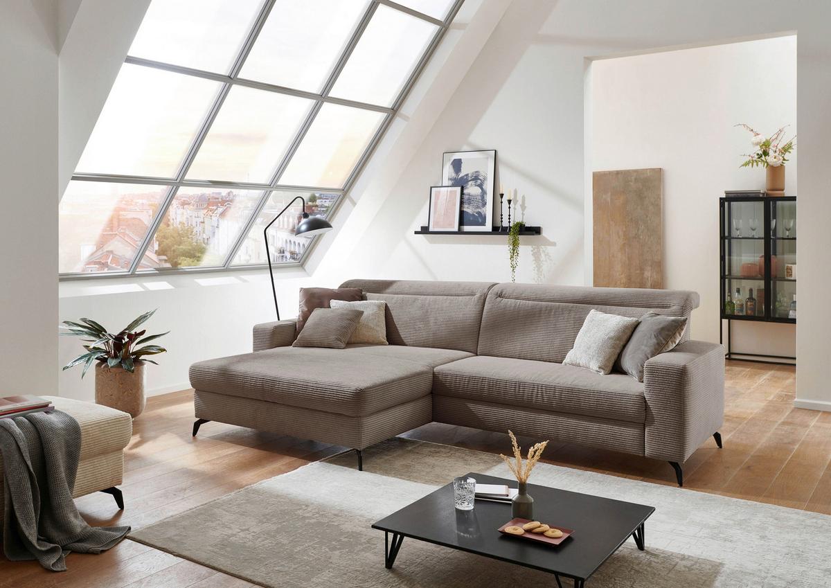 Ecksofa Bolero taupe mit Kopfteilverstellung 178x290 - Taupe/Schwarz, KONVENTIONELL, Textil (178/290cm) - Sit & More