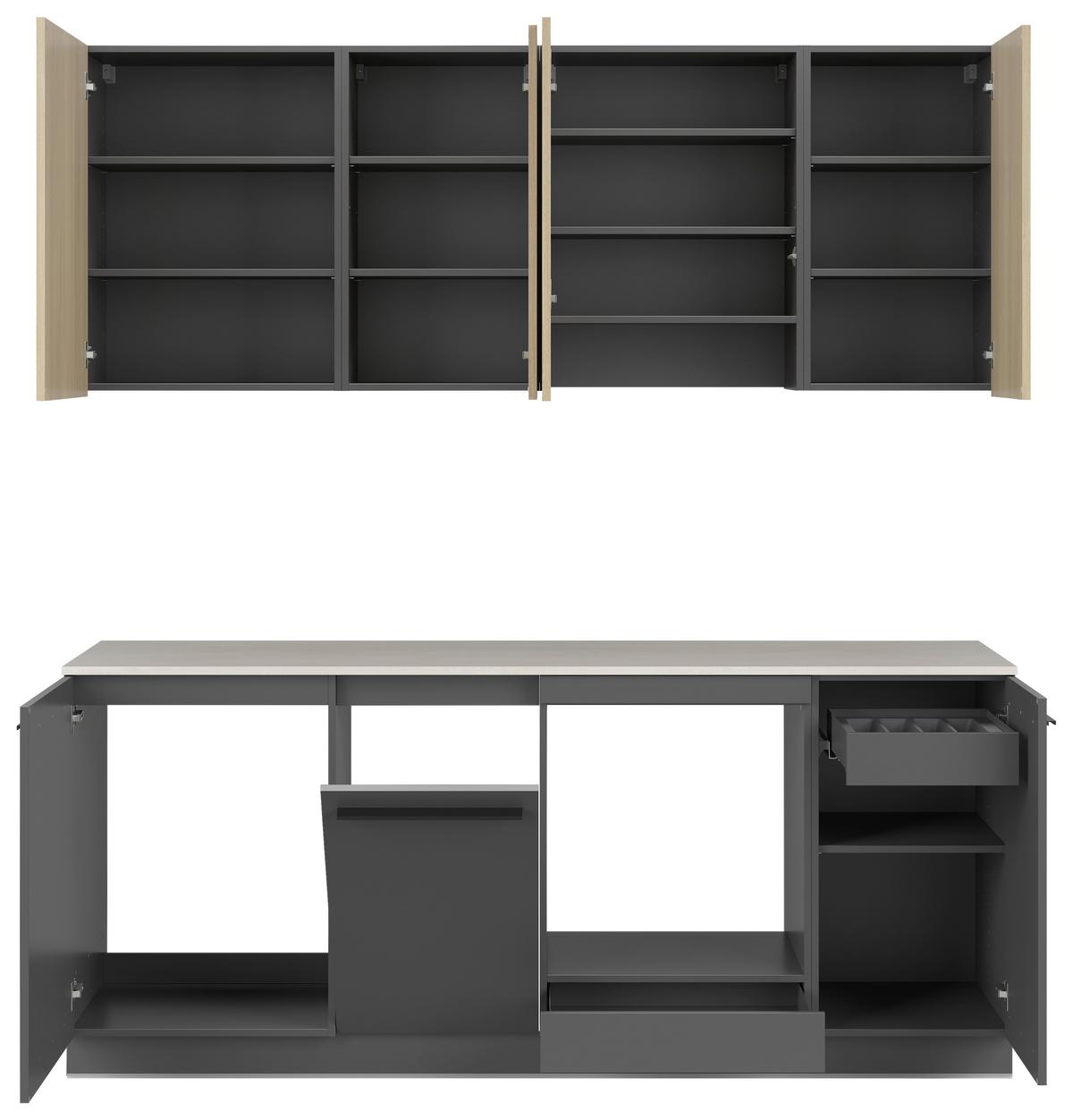 Kuchynská linka, š.210 cm, vr.pasparty a dekorač.obkladu - čierna/sivá, Basics, kompozitné drevo/plast (210cm) - Visiona