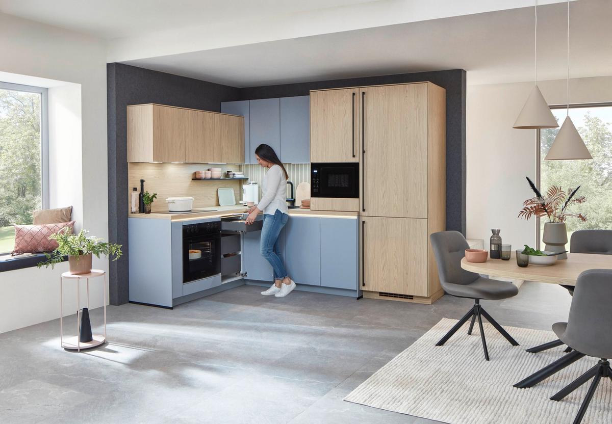 Eckküche Sidney/singapur - Sandfarben/Blau, Basics, Holzwerkstoff (185/288cm) - Vertico