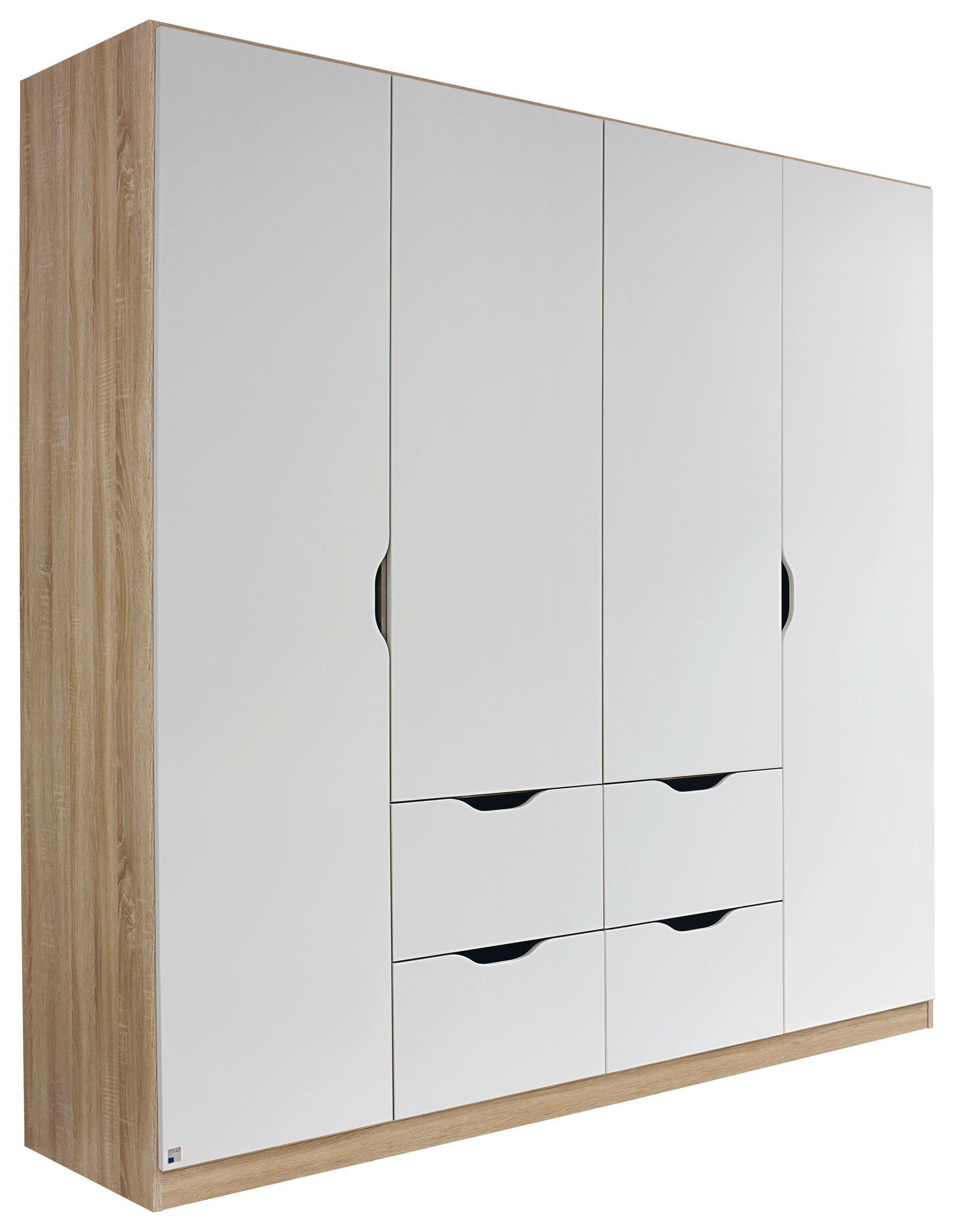 Drehtürenschrank Grifflos 181cm Freising, Weiß Dekor - Weiß/Sonoma Eiche, MODERN, Holzwerkstoff (181/197/54cm) - Rauch Möbel