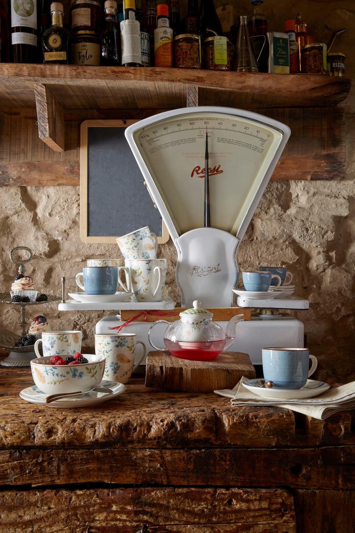 Tafelservice Gaia Porzellan 6 Personen Geschirr Set - Blau/Weiß, Design, Keramik - Tognana