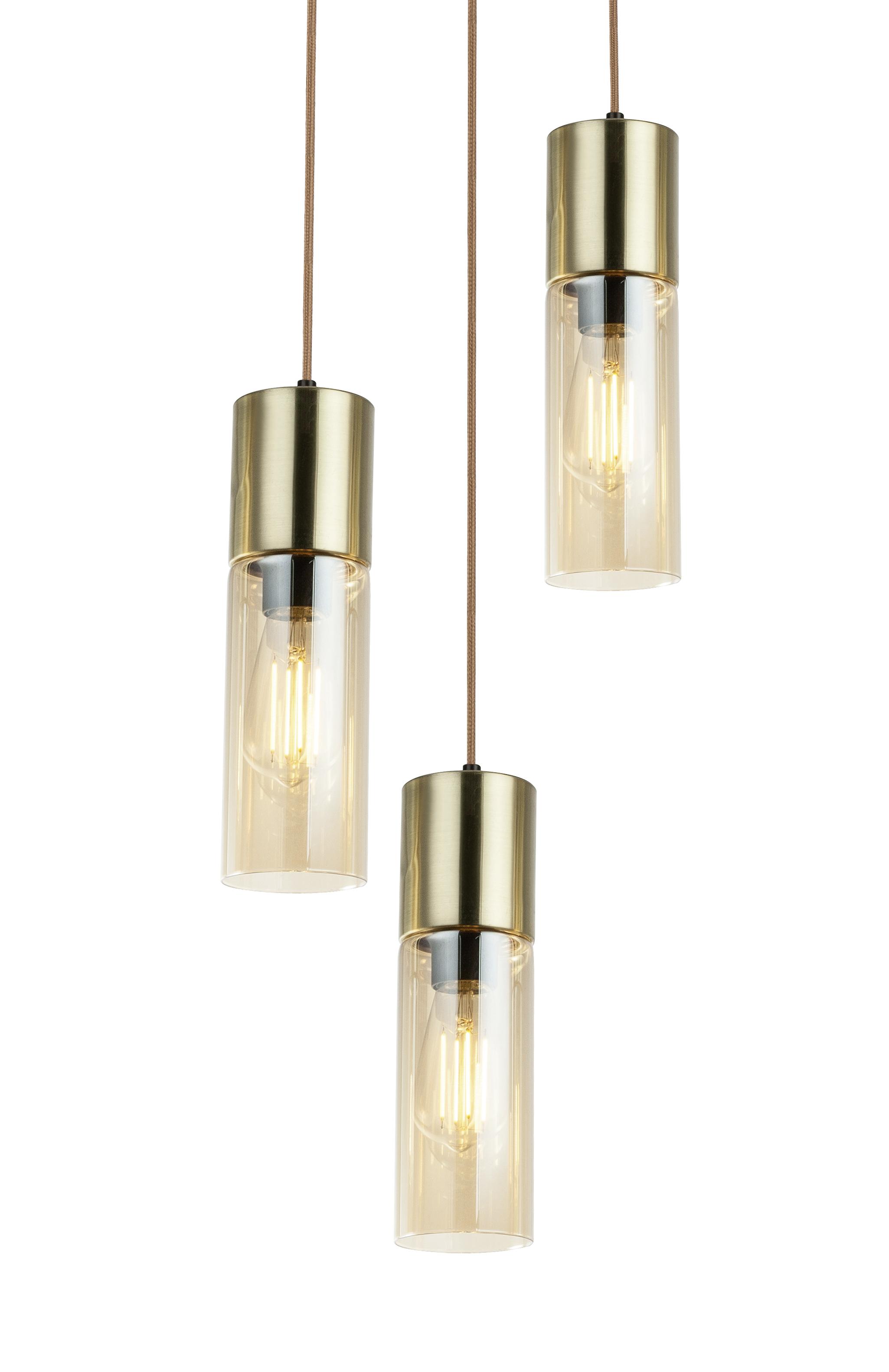 Hängeleuchte Annika H: 150 cm 3-Flammig, Messingfarben - Messingfarben, Design, Glas/Textil (30/150cm) - Globo