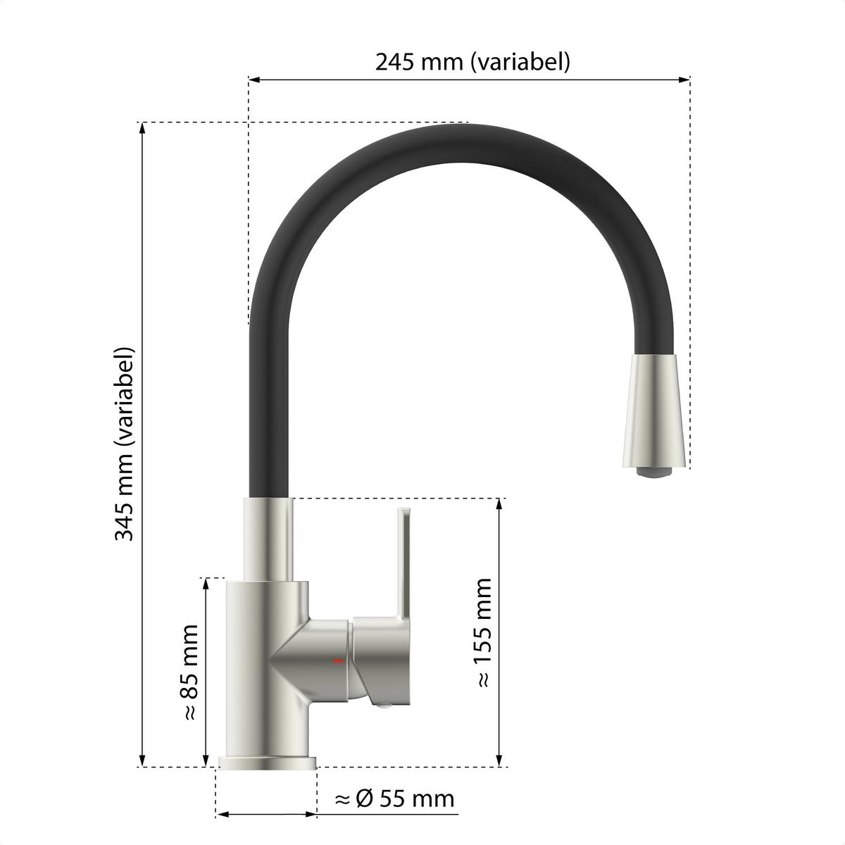 KÜCHENARMATUR FLEXO - Edelstahlfarben/Schwarz, Design, Metall (37,7cm)