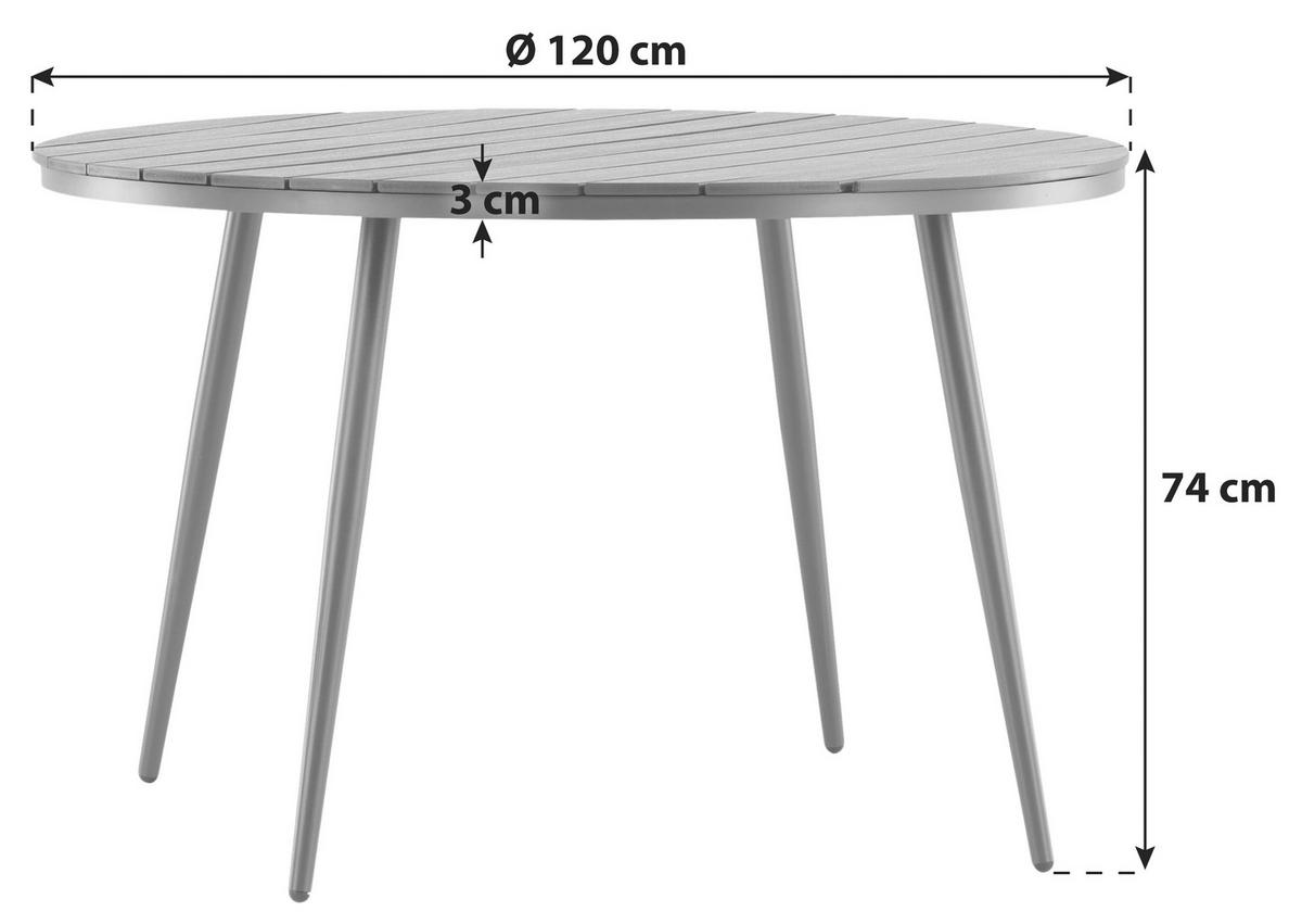 Gartentisch Break Aluminium D: 120cm - Schwarz, KONVENTIONELL, Kunststoff/Metall (120/74cm) - Gardenson