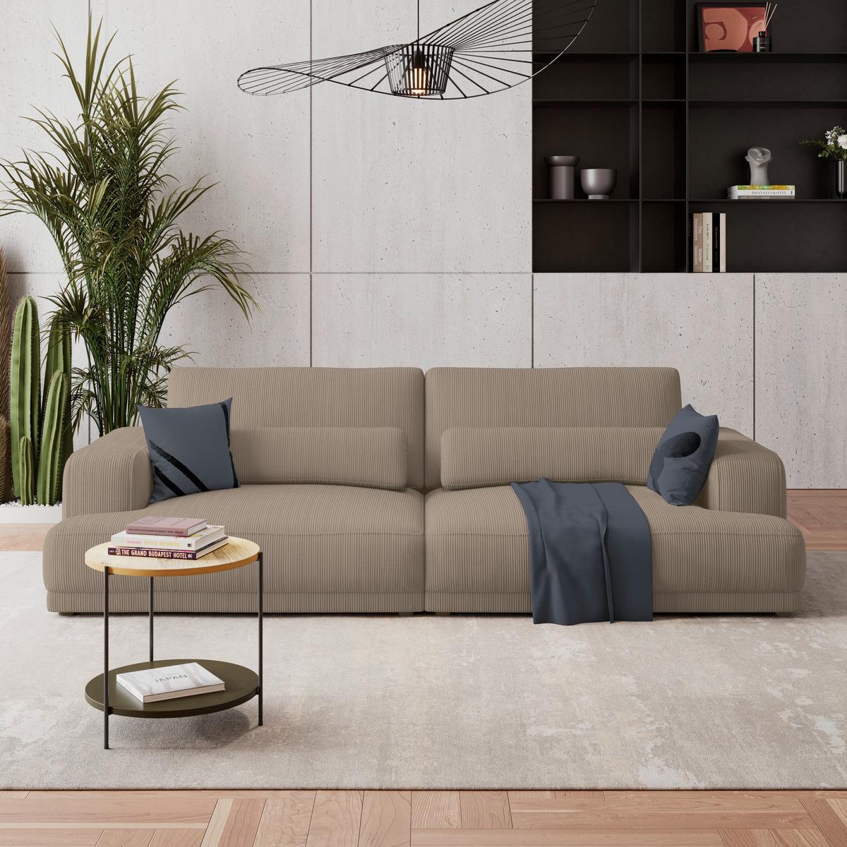 Bigsofa Savona Cord greige, 260x111cm - Greige, Trend, Textil (260/77/111cm) - Luca Bessoni