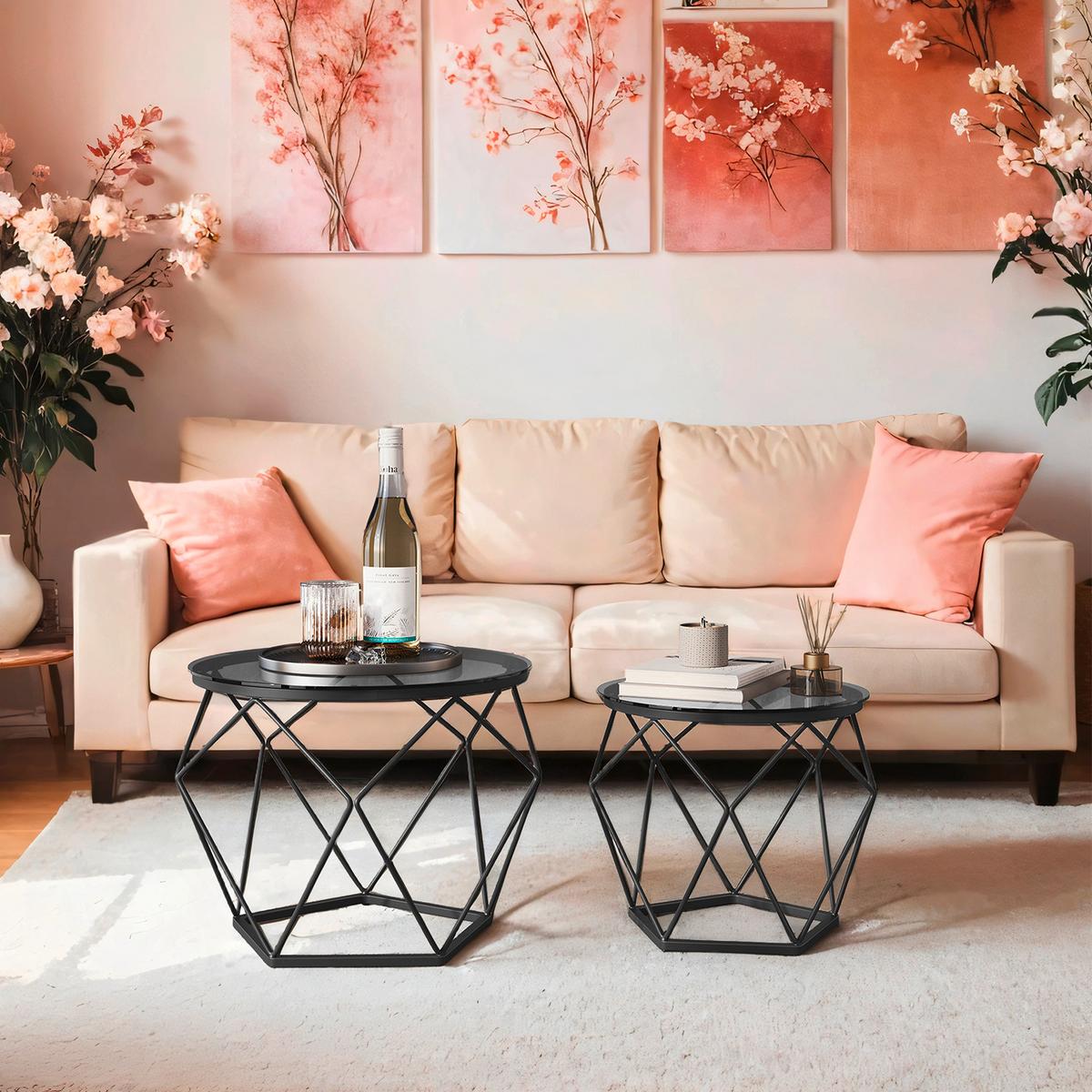 SADA KONFERENČNÁCH STOLÍKOV KOV: ČIERNY/SKLO - čierna, Trend, kov/sklo (50/39,8/50cm) - MID.YOU