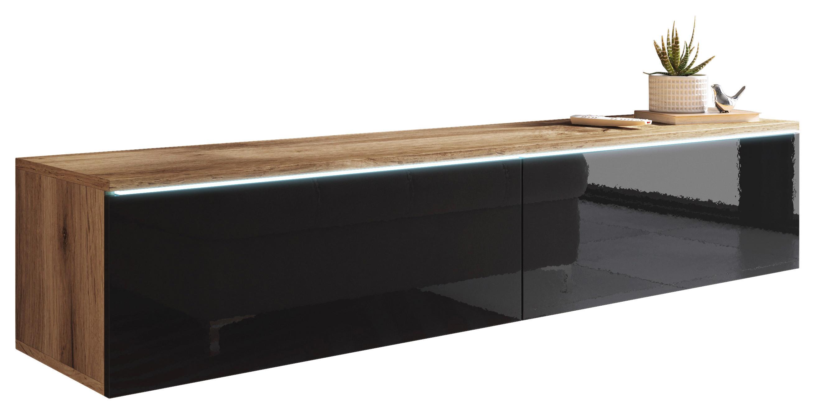 TV-Lowboard Eiche Wotan B: 140 cm Schwarz/Eichefarben - Schwarz Hochglanz/Eiche Wotan, LIFESTYLE, Holzwerkstoff (140/30/33cm) - P & B