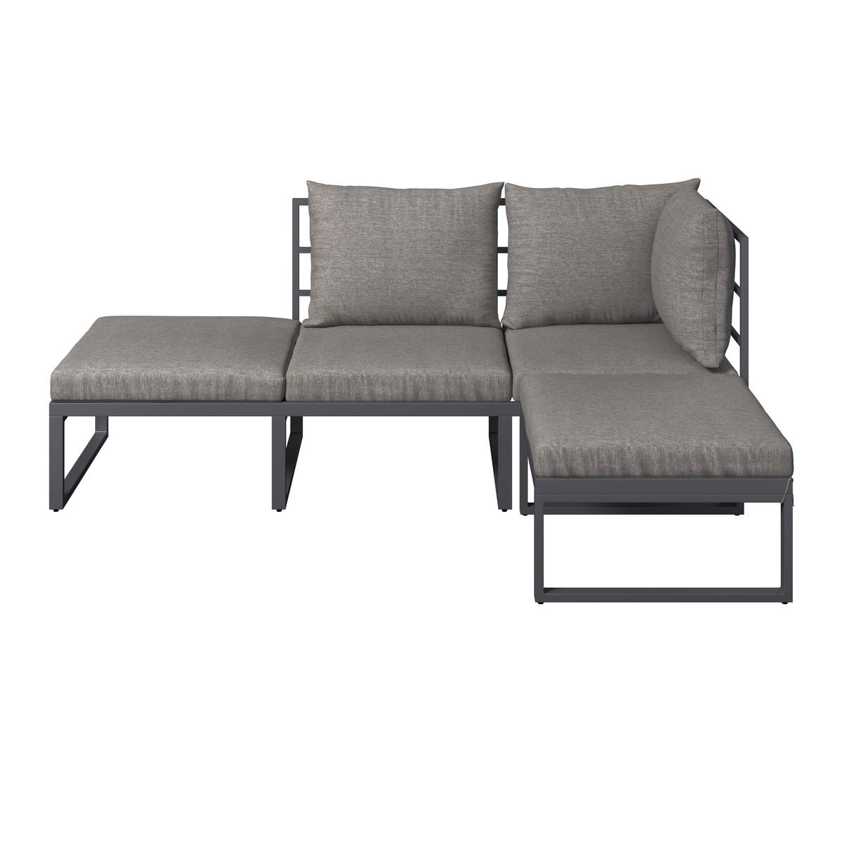 Loungegarnitur Bastia - Schwarz/Grau, MODERN, Glas/Holz (135/263cm) - Beldano