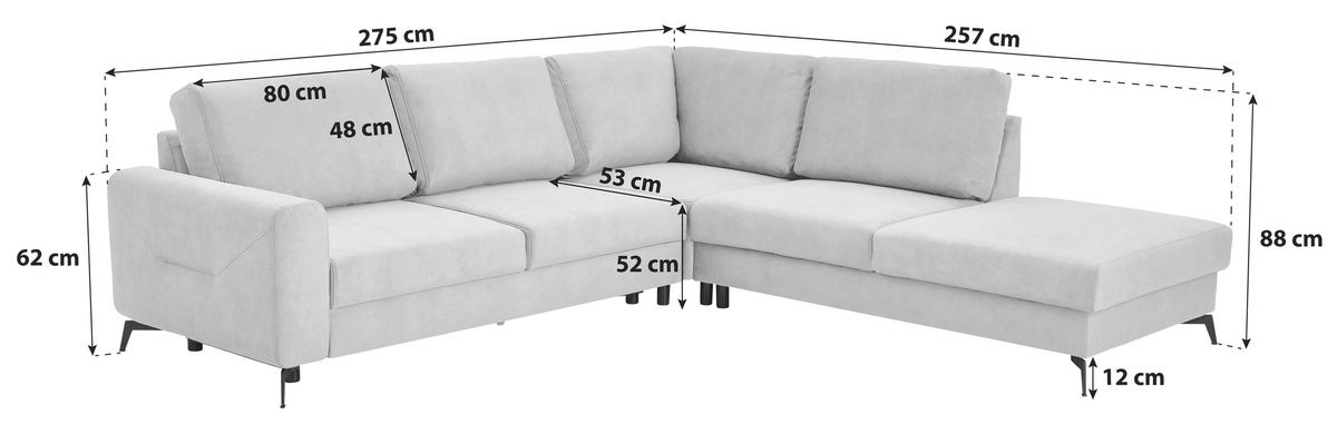 Ecksofa Mit Schlaffunktion Adesso Beige Chenille - Beige/Schwarz, KONVENTIONELL, Textil (257/275cm) - MID.YOU