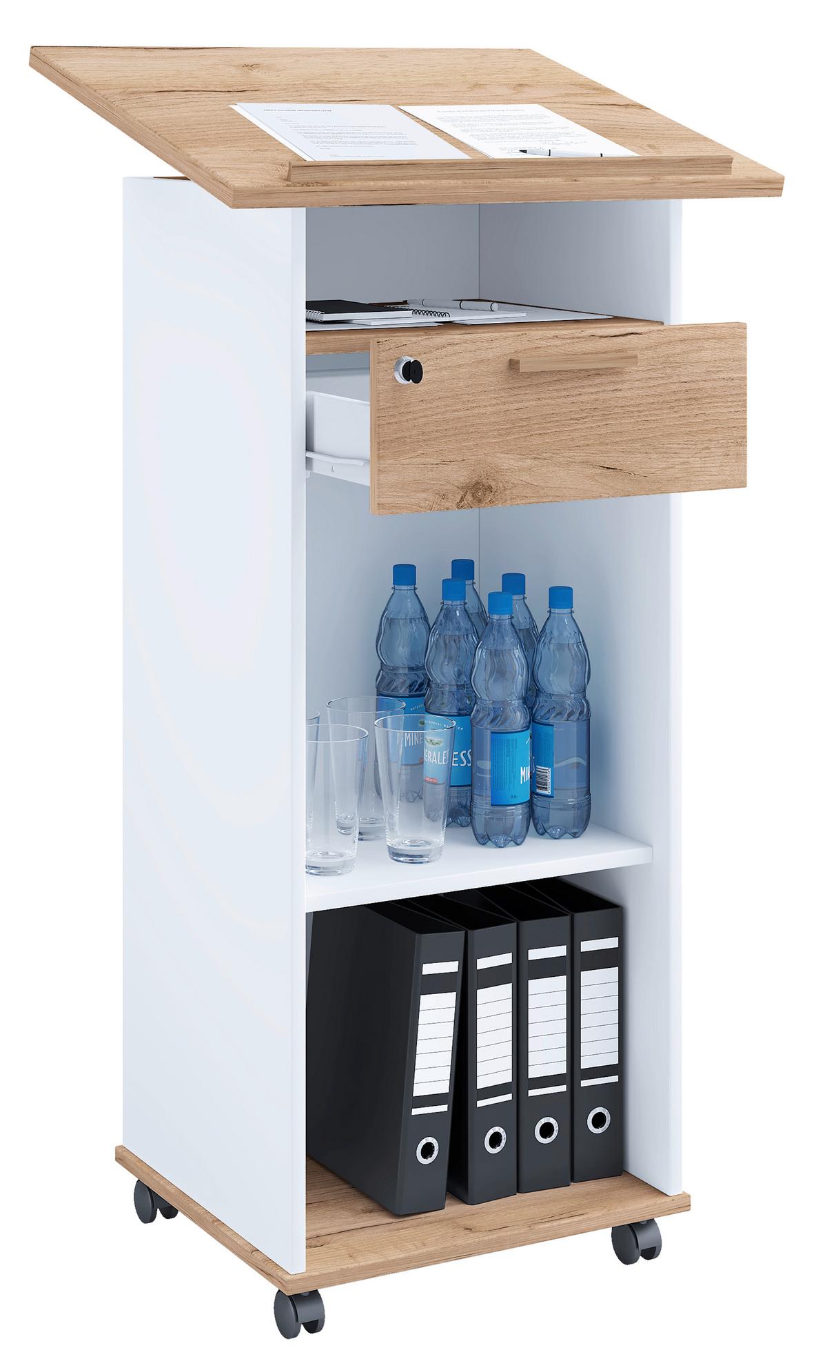 Stehpult Melta Weiß, Eiche Dekor L:60cm - Honigeiche/Weiß, Design, Holzwerkstoff (60/50/108,3cm) - MID.YOU