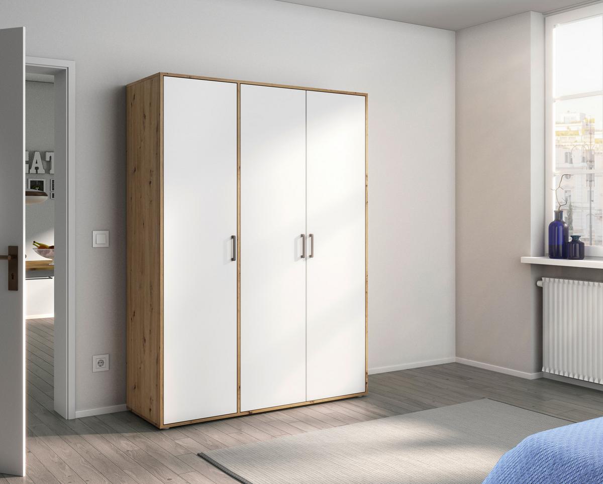 Drehtürenschrank 140 cm Voyager Eiche Artisan,weiß - Weiß/Eiche Artisan, MODERN, Holzwerkstoff (140/194/53cm) - Rauch Möbel