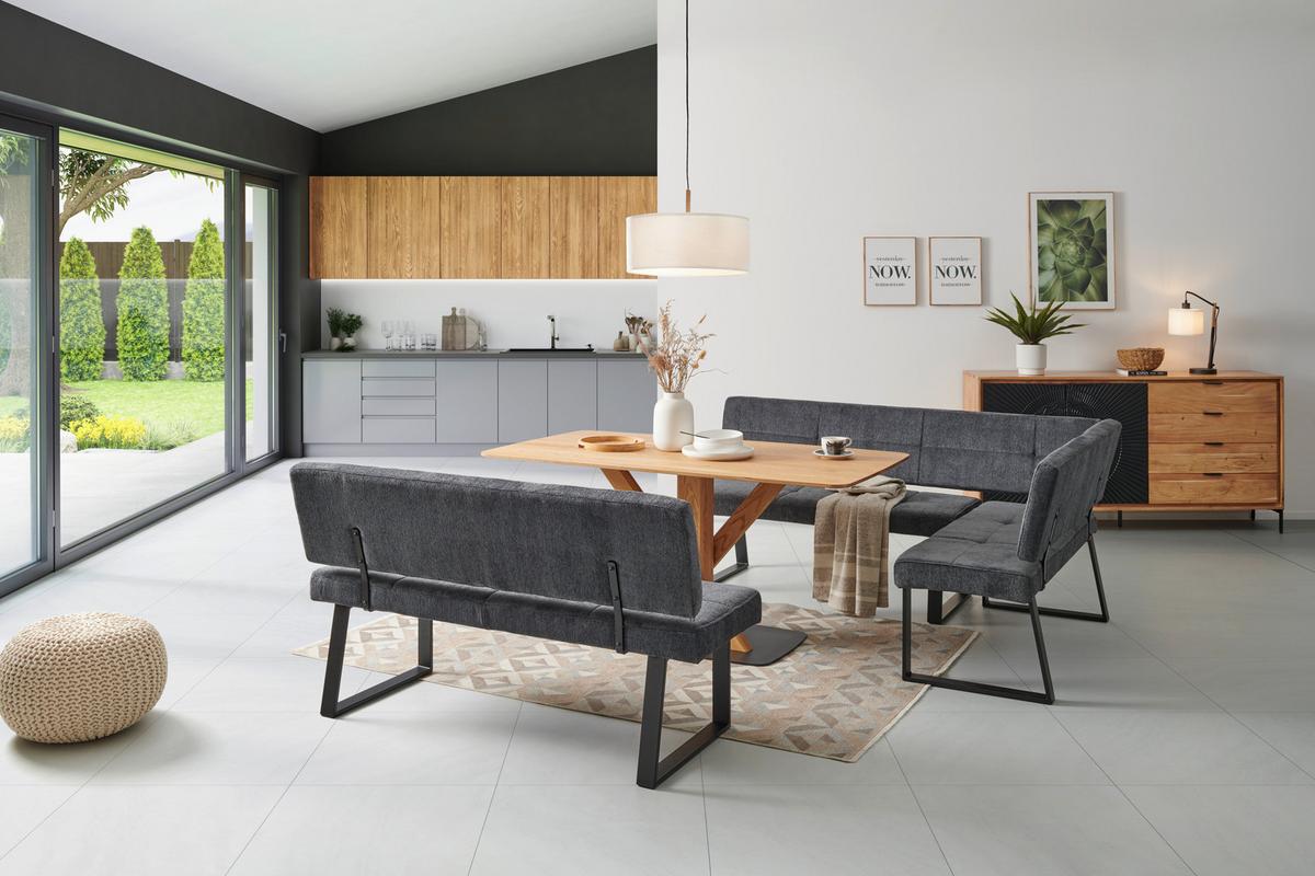 Sitzbank Magnus Dunkelgrau, B: 140 Cm - Dunkelgrau/Schwarz, LIFESTYLE, Textil/Metall (140/85/56,5cm) - MID.YOU