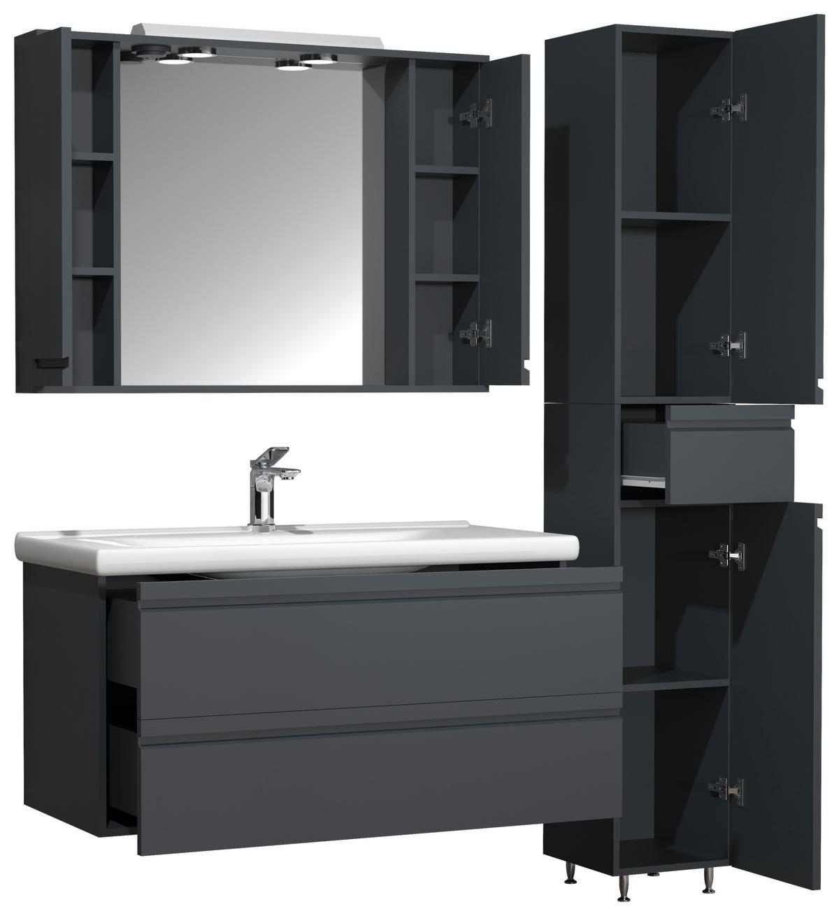 Badezimmer Silora Xl - Anthrazit, MODERN, Glas/Keramik (130cm) - MID.YOU
