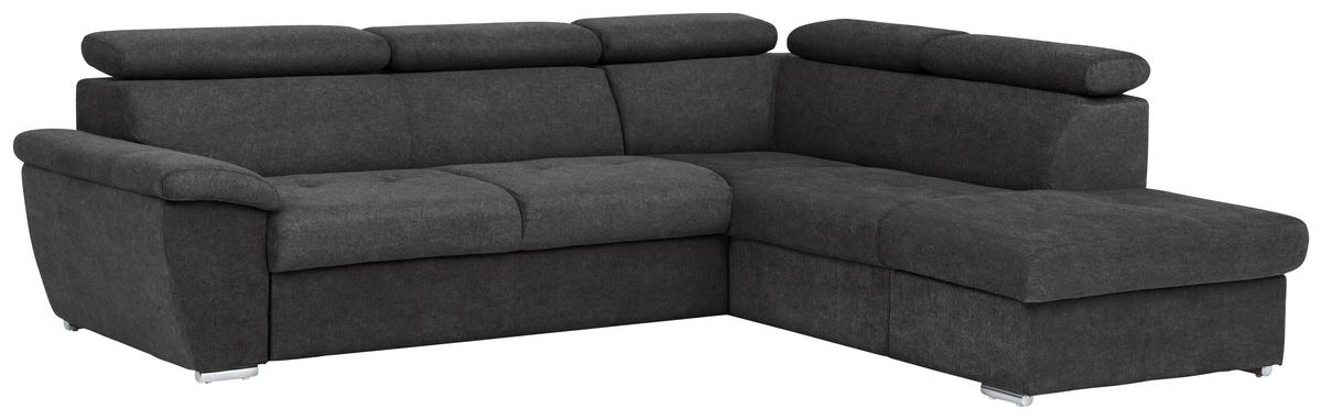 Ecksofa mit Schlaffunktion Antero + Bettkasten Schwarz - Chromfarben/Schwarz, Design, Textil (262/216cm) - Livetastic