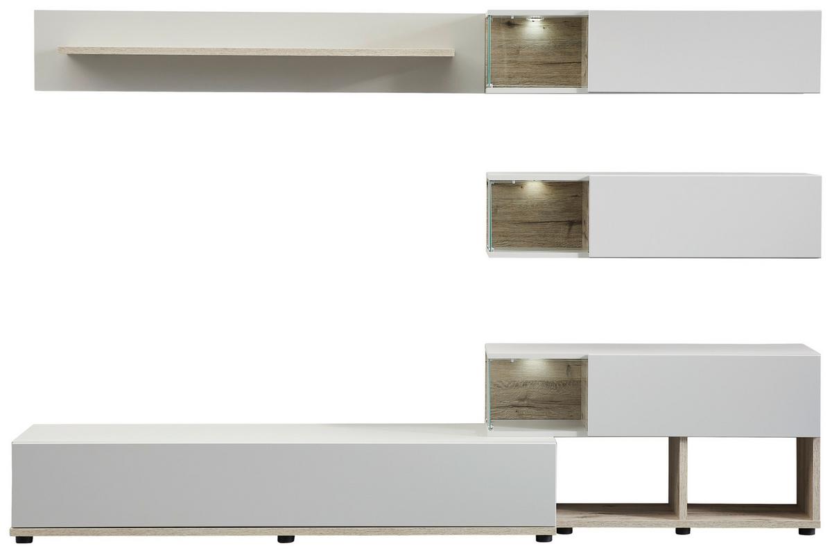 Wohnwand Brann Wohnwand - Eichefarben/Schwarz, Design, Glas/Holzwerkstoff (240/150/40cm) - MID.YOU