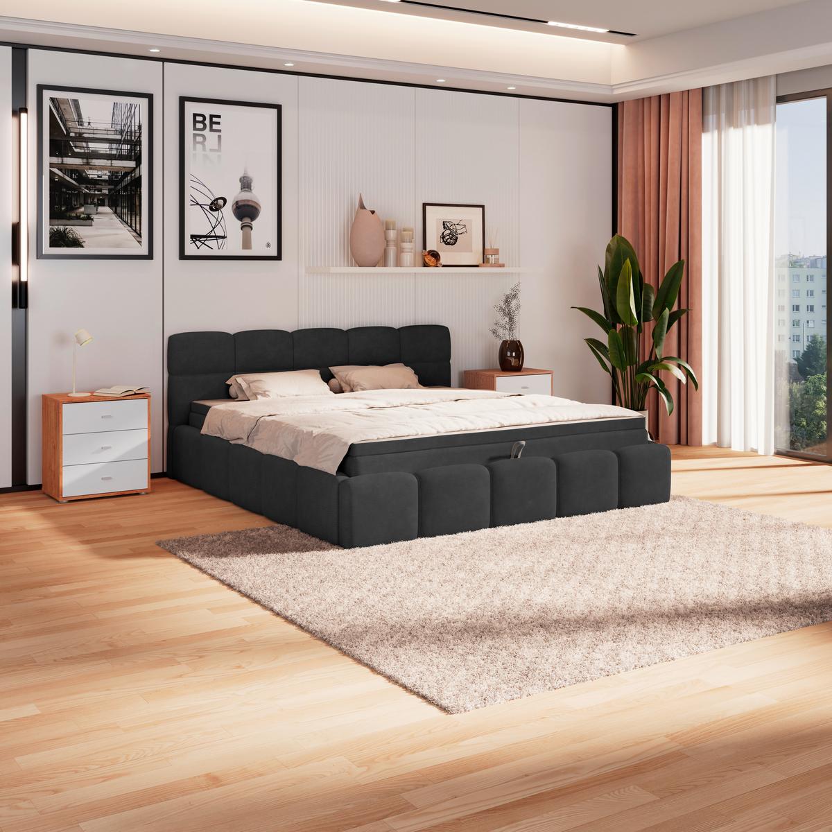 Polsterbett Noe Schwarz 180x200 cm - Schwarz, Trend, Textil/Metall (180/200cm)