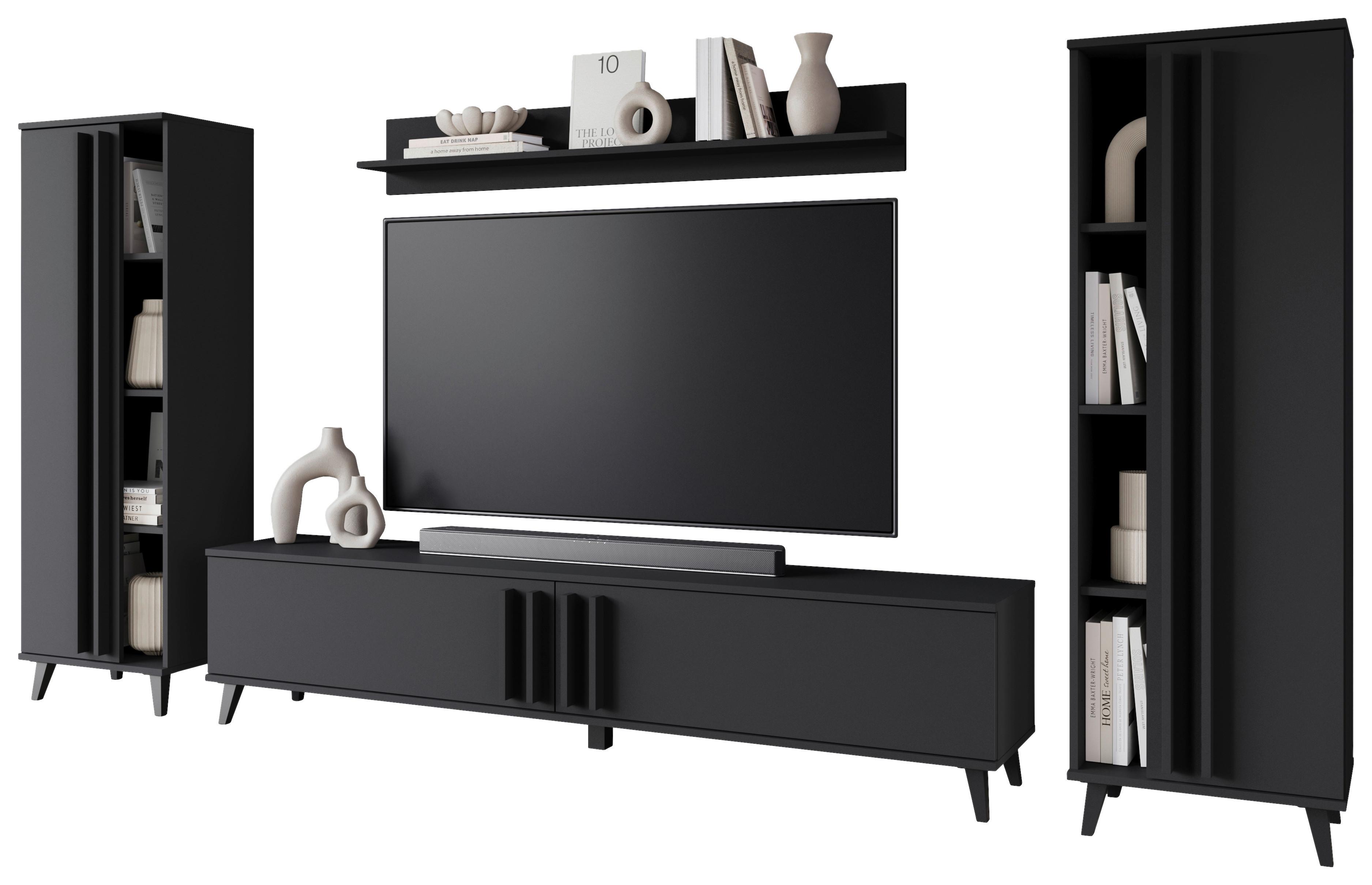 Helsinki 01 Schwarz B: 270 cm - Schwarz, Trend, Holzwerkstoff (270/140/33cm) - P & B