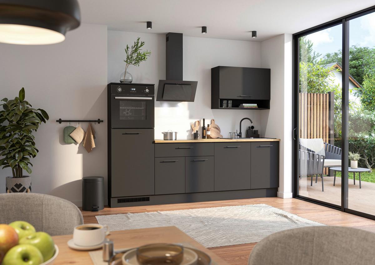 Küchenblock Berlin Schwarz/eiche Dekor B: 260 Cm - Schwarz/Eiche Artisan, Design, Holzwerkstoff (260cm) - MID.YOU