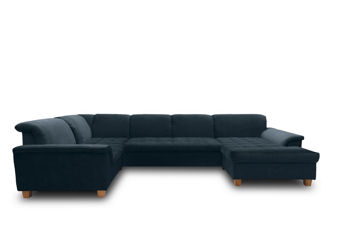 Wohnlandschaft Franzi Blau Mikrofaser - Eichefarben/Dunkelblau, KONVENTIONELL, Textil (206/344/162cm) - MID.YOU