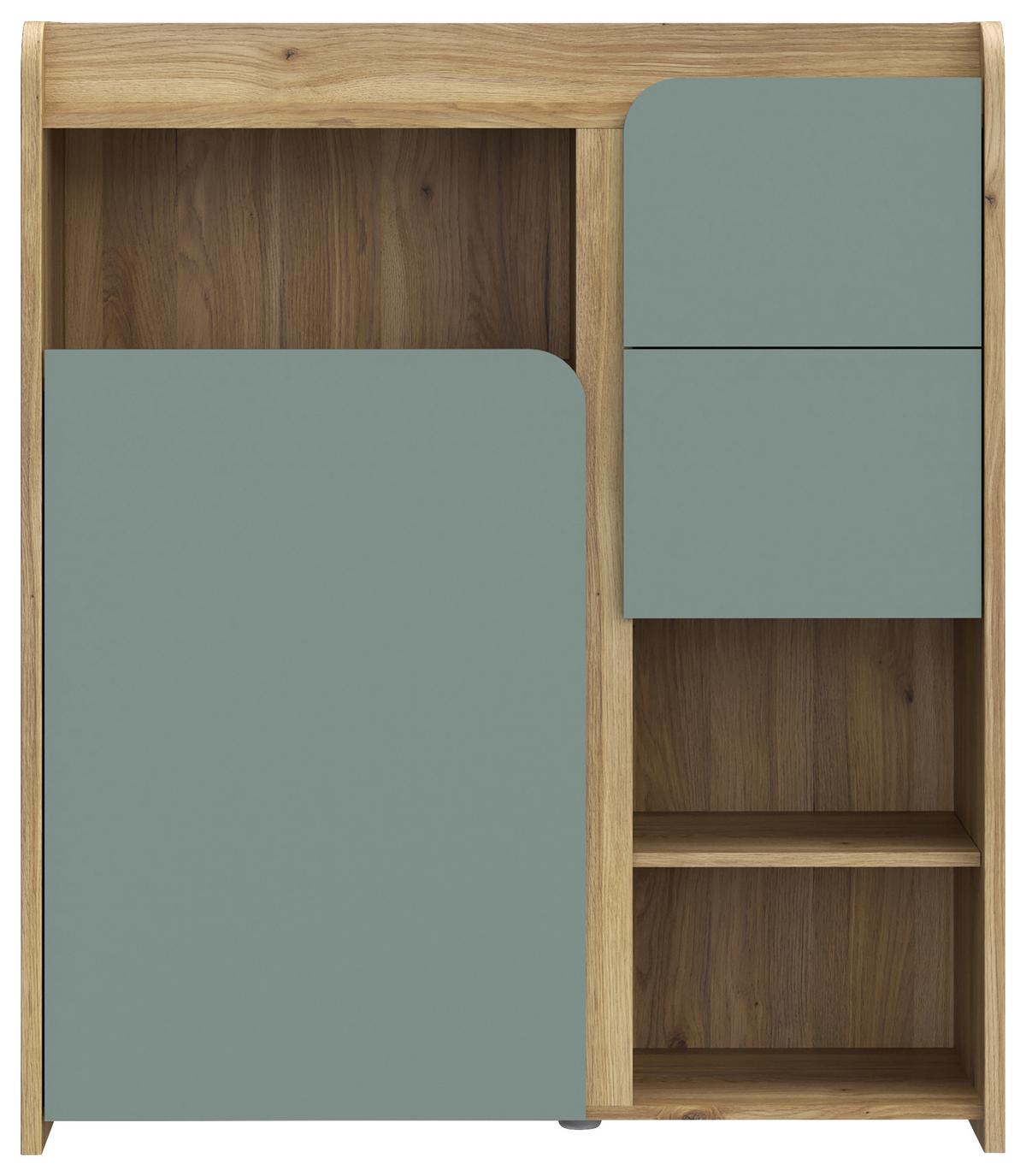 KOMODA HOA - barvy dubu/šalvějově zelená, Moderní, kompozitní dřevo (104,4/120,5/41,3cm)