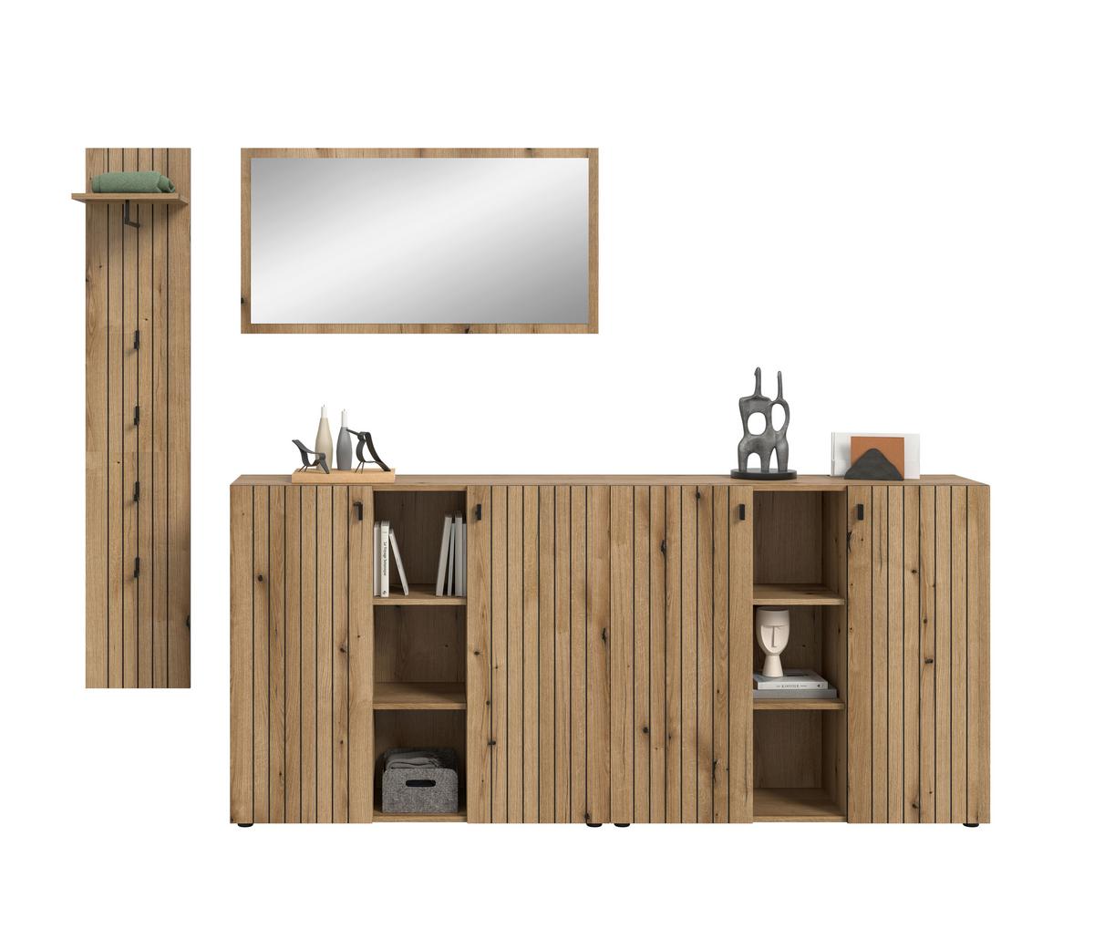 Garderobe Station Eiche Dekor B: 258cm - Eichefarben, Design, Holzwerkstoff (258/192/37cm) - MID.YOU